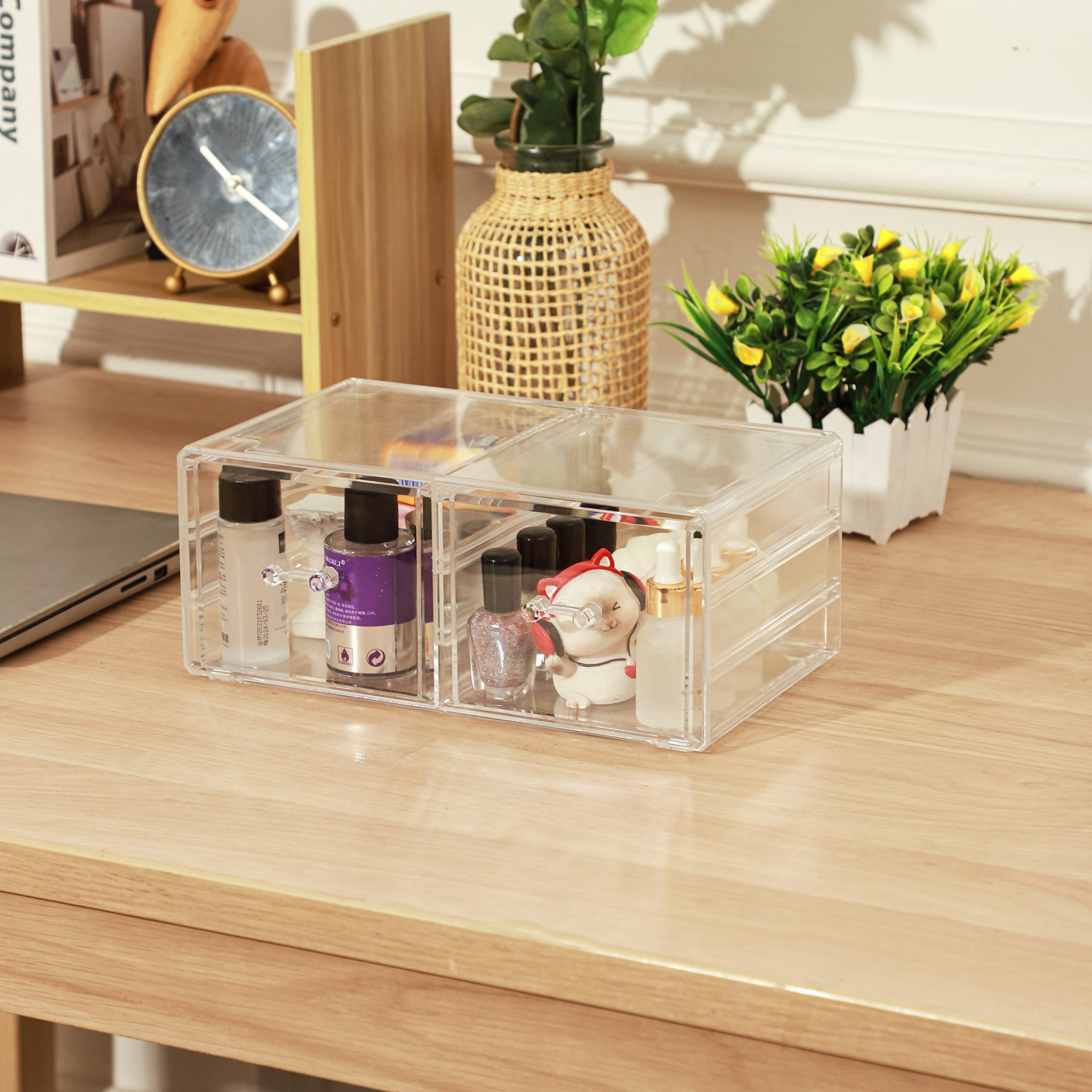Pack Of 2 Acrylic Countertop Stackable Drawers Bathroom Cabinet Organizer Clear Organizing Bins For Cosmetics Organizer Jewelry