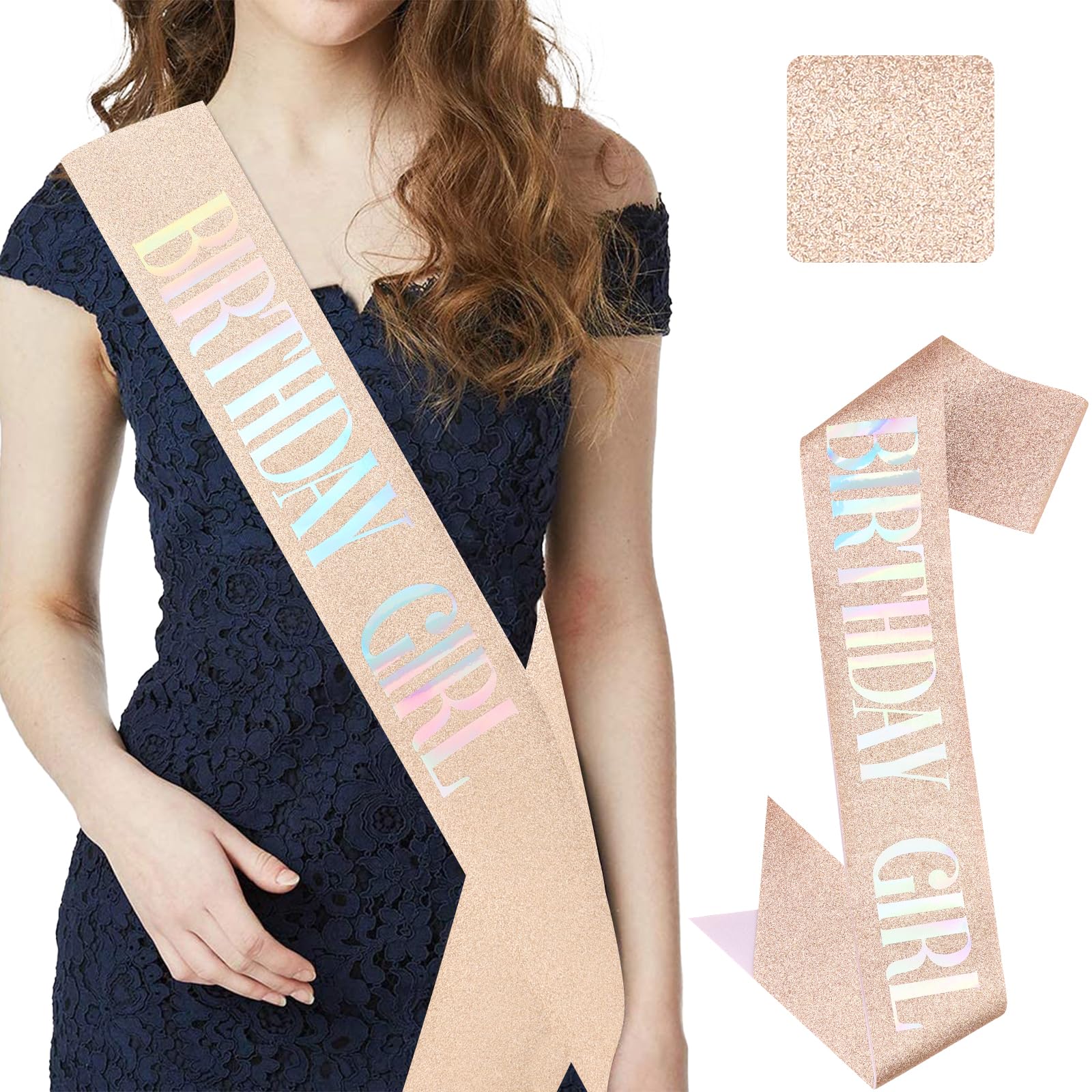 CIEHER Rose Gold Queen Sash for 21st, 30th Birthday Decorations and Gifts for Women and Girls, 67''L x 3.6''W