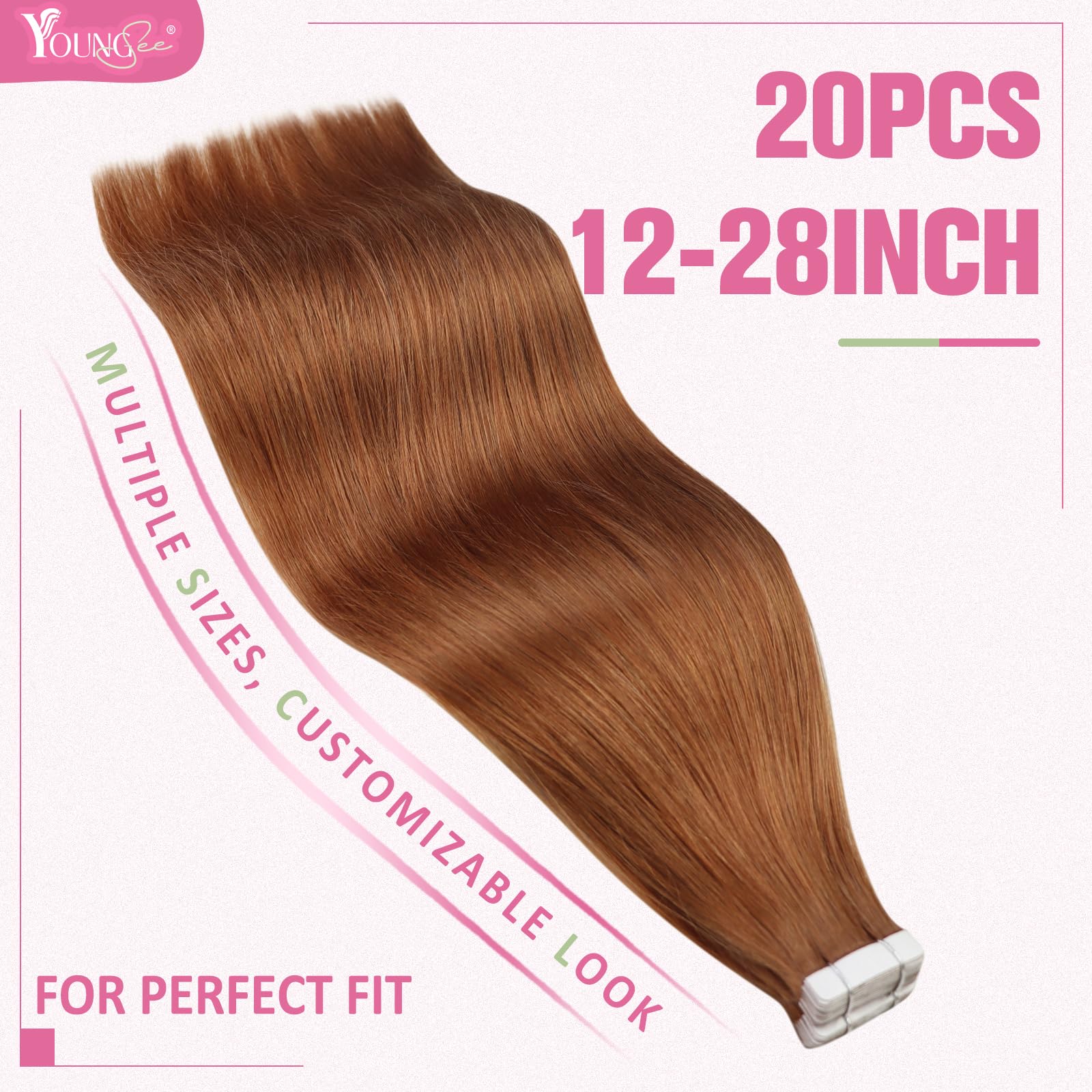 YoungSee Tape in Hair Extensions Human Hair Copper Human Hair Tape in Extensions Copper Tape in Human Hair Extensions 12Inch Sho