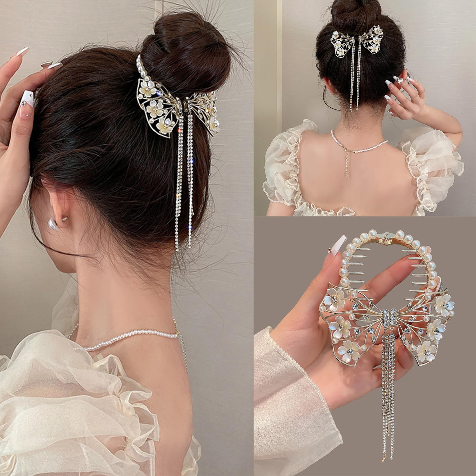 Flower Ponytail Hair Claws Clip Pearl Hairpins Hair Barrette Hair Accessories For Women Girls #2