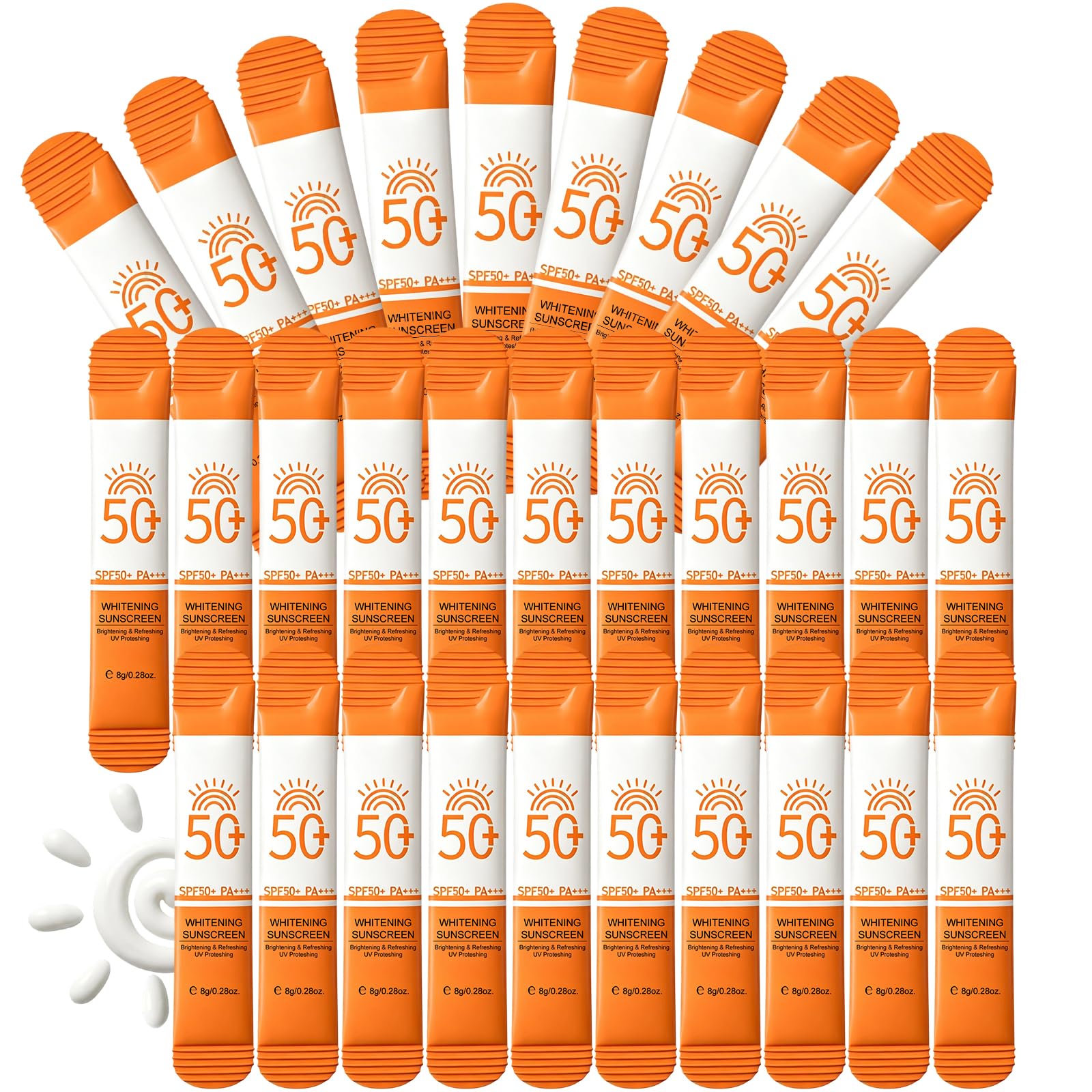 30PCS Travel Size Sunscreen SPF 50+, Moisturizing Mini Sunscreen Bulk for Face & Body, Lightweight & NonGreasy, WaterResistant