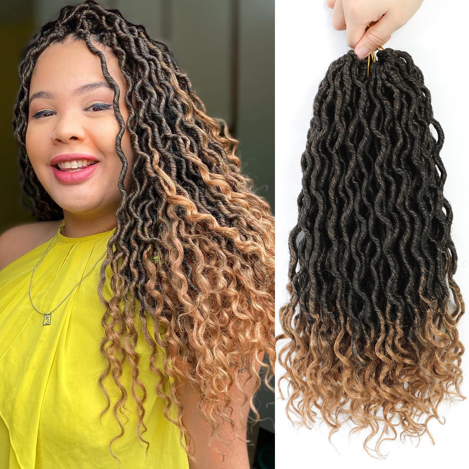 Goddess Locs Crochet Hair 14 Inch 6 Packs Ombre Faux Locs Crochet Hair Pre Looped Crochet Locs With Curly Ends Soft Braid Hair E
