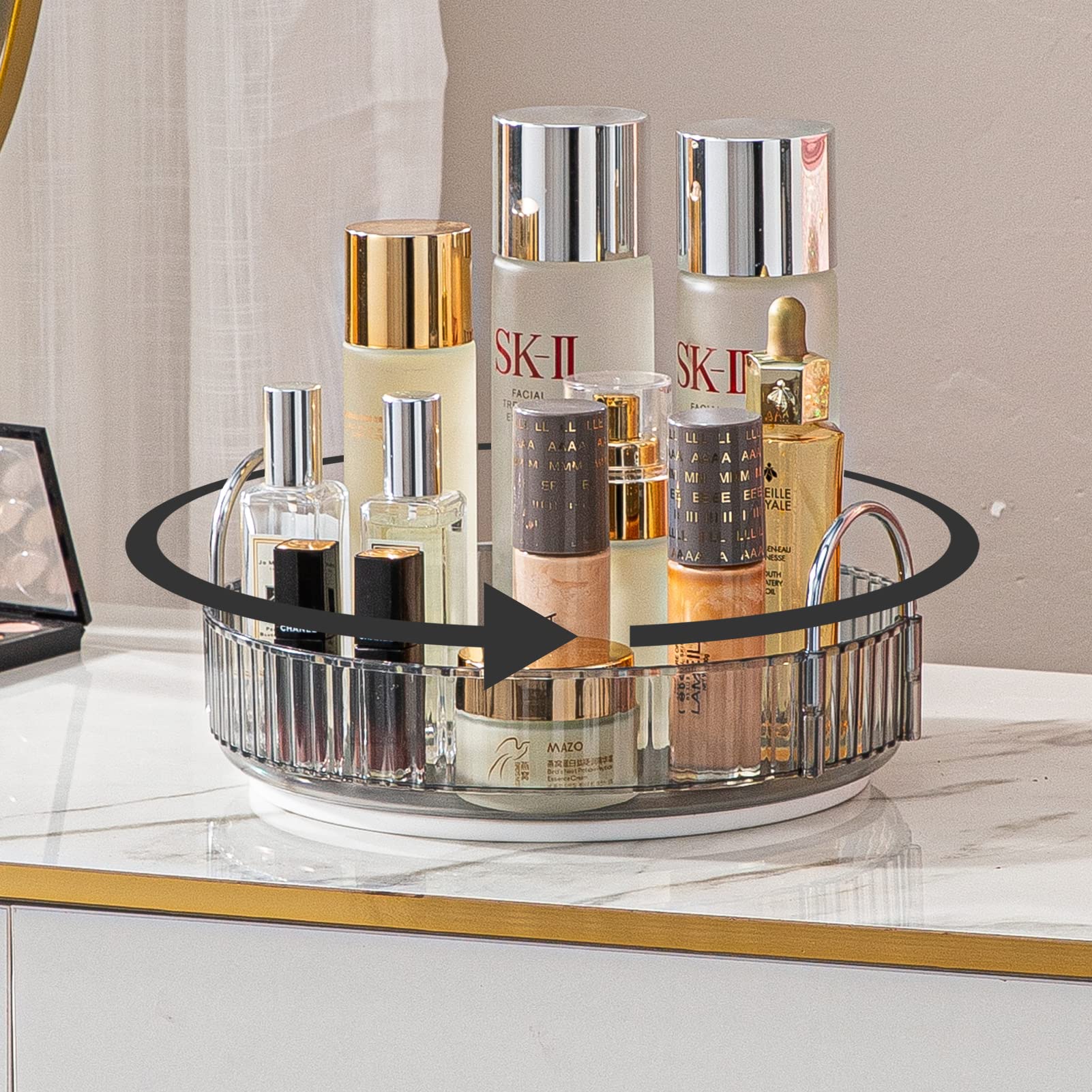 shuang qing Lazy Susan Rotating Makeup Organizer for Vanity, High-Capacity Skincare Clear Make Up Storage Perfume Organizers Cos