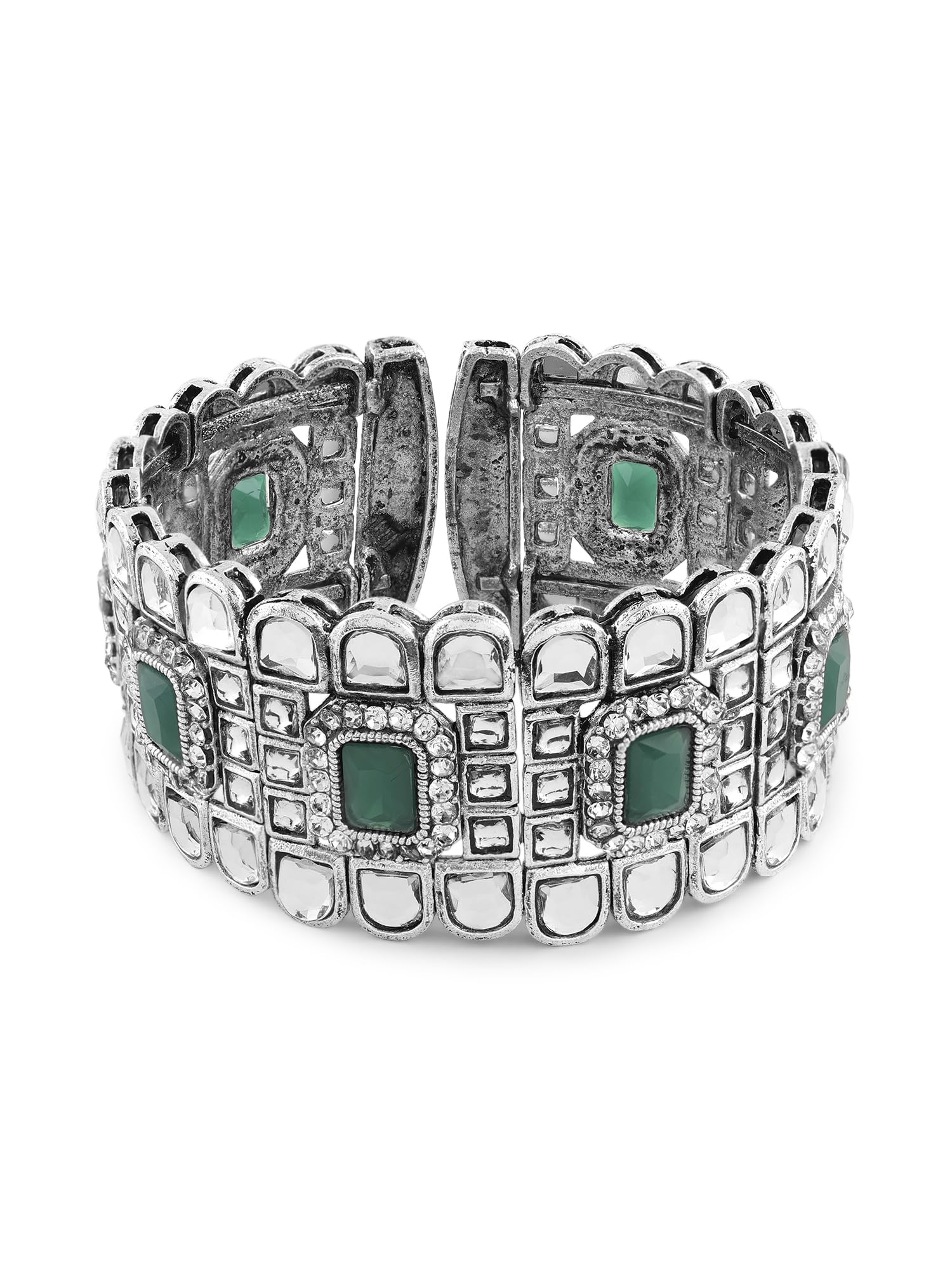 Zaveri Pearls Green Kundan & Stones Traditional Oxidised Bracelet For WomenZpfk16625