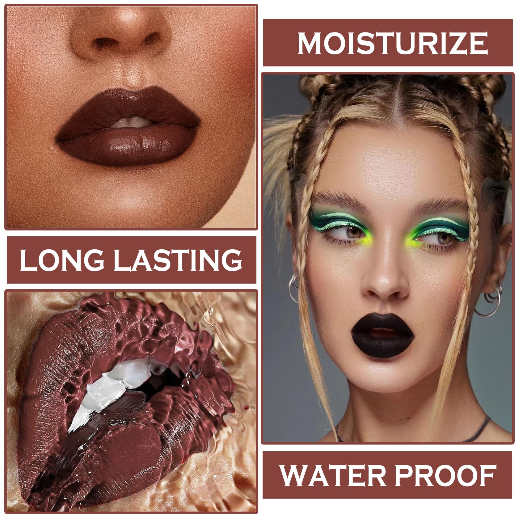QIUFSSE 3 in 1 Black Lip Liner Pencil and Lipstick lipgloss Set Matte Black Lipstick Lip Gloss Kit Long-lasting Nonstick Cup Smu