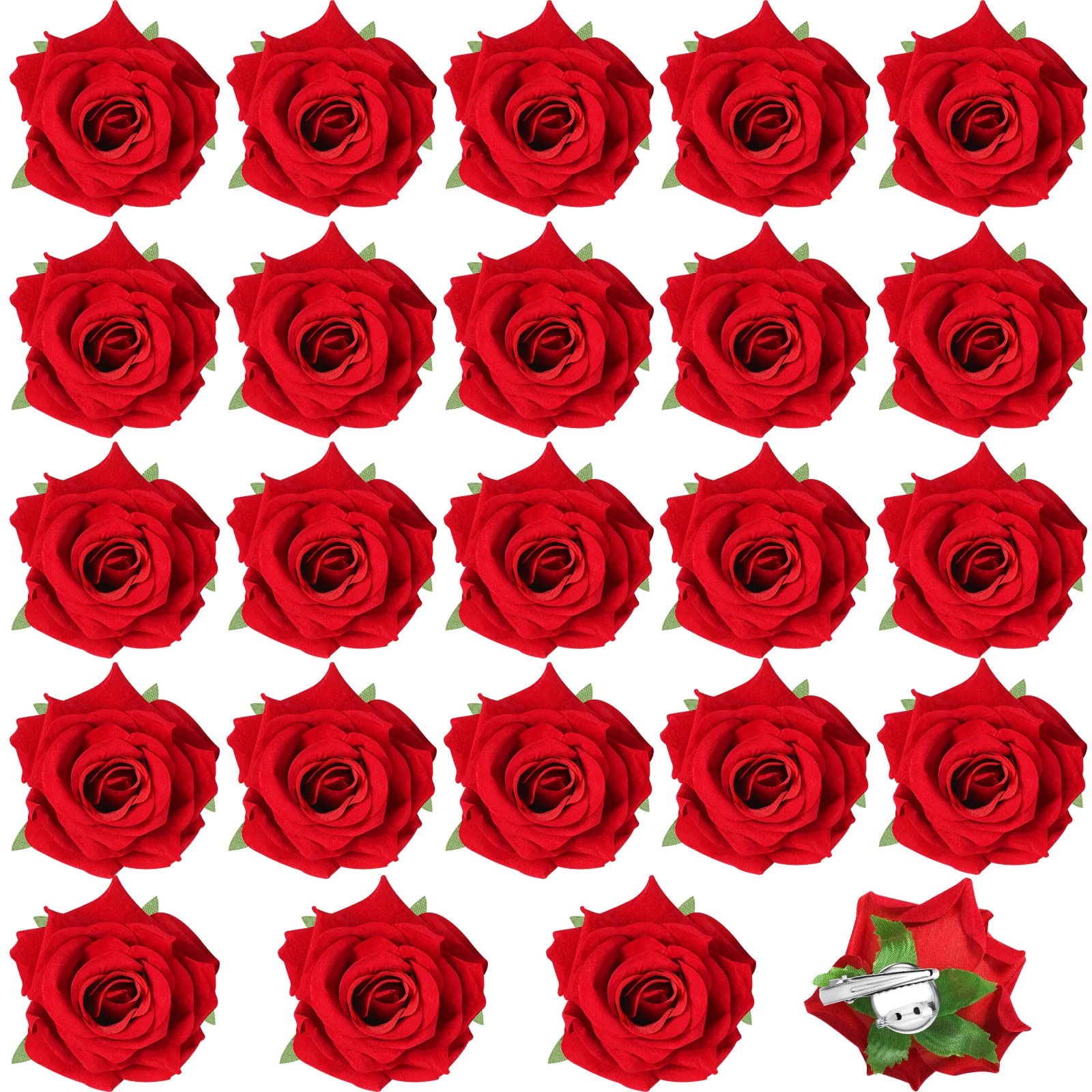 24 Pcs Flower Hair Clip Flower Hairpin Rose Brooch Floral Clips 2.8'' Flowers Hair Clips Headpieces Hair Accessories for Woman B