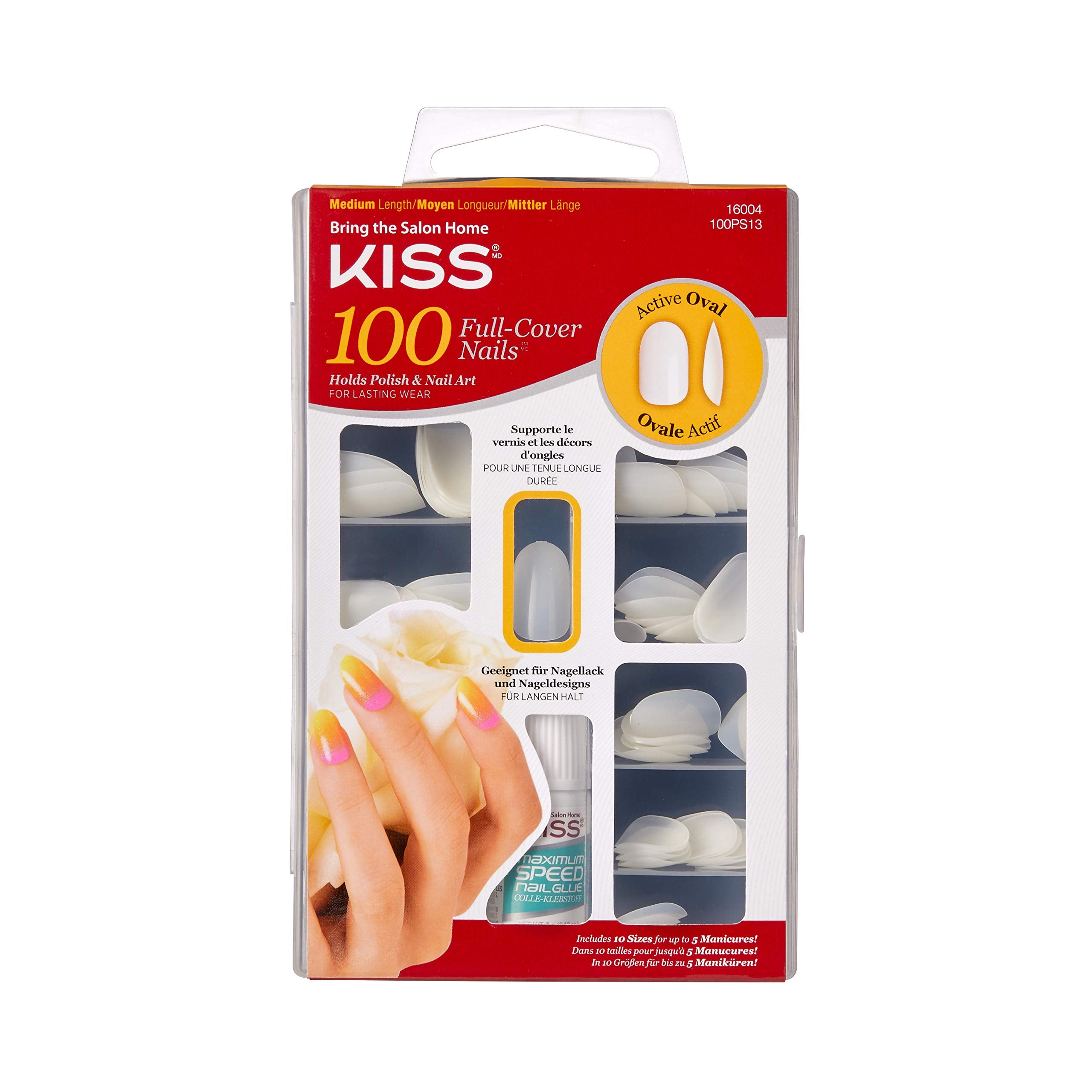 Kiss 100 Full Cover Nails Active Oval (Medium Length) (3 Pack)