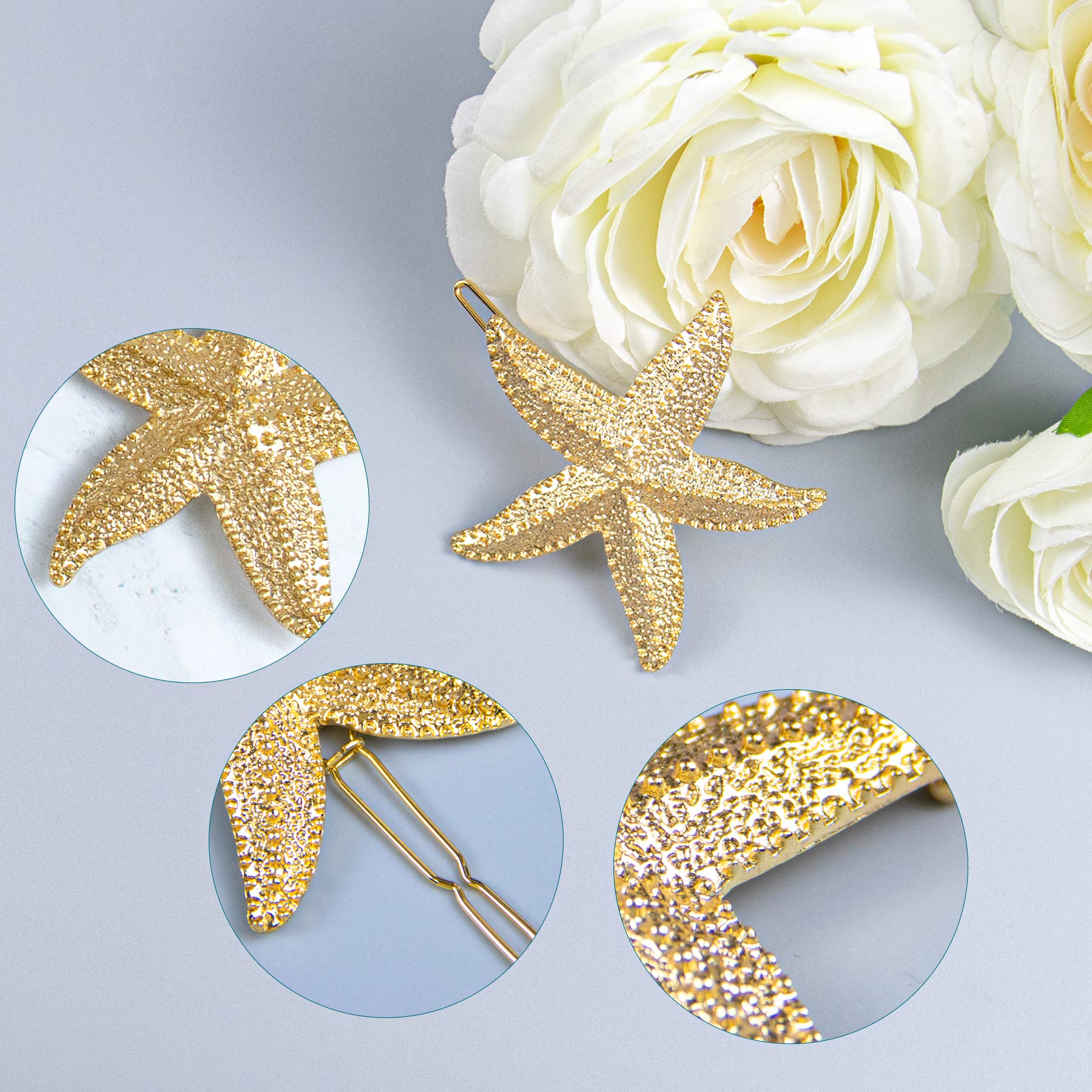 Auear, 4 Pack Starfish Hair Clips Bridal Hairpin Metal Hair Pins Sea Star Hair Clip Pretty Beach Hair Pin For Wedding Women Girl