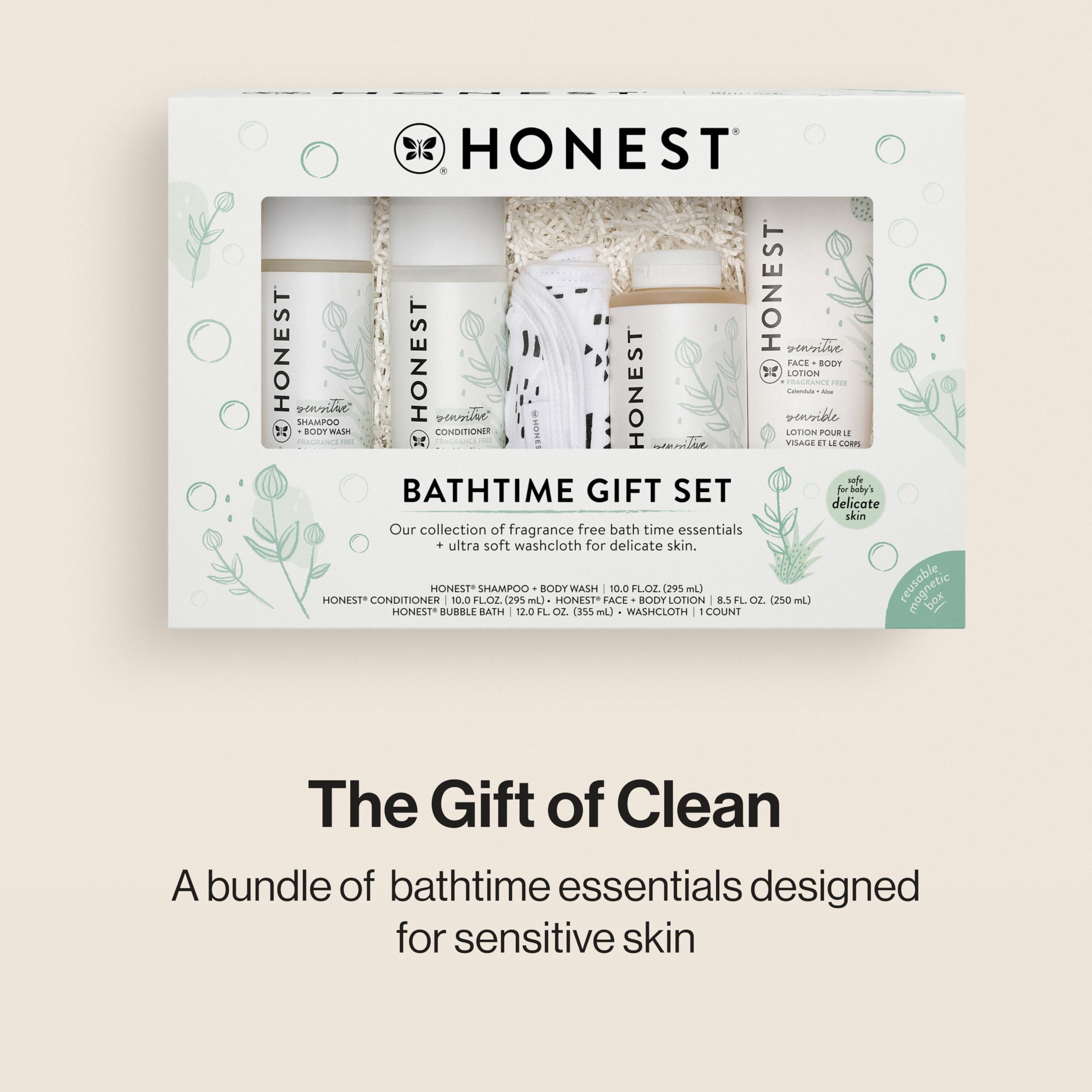 The Honest Company Fragrance Free Bathtime Gift Set | Hypoallergenic Bath Essentials for Sensitive Skin | Shampoo + Body Wash, F