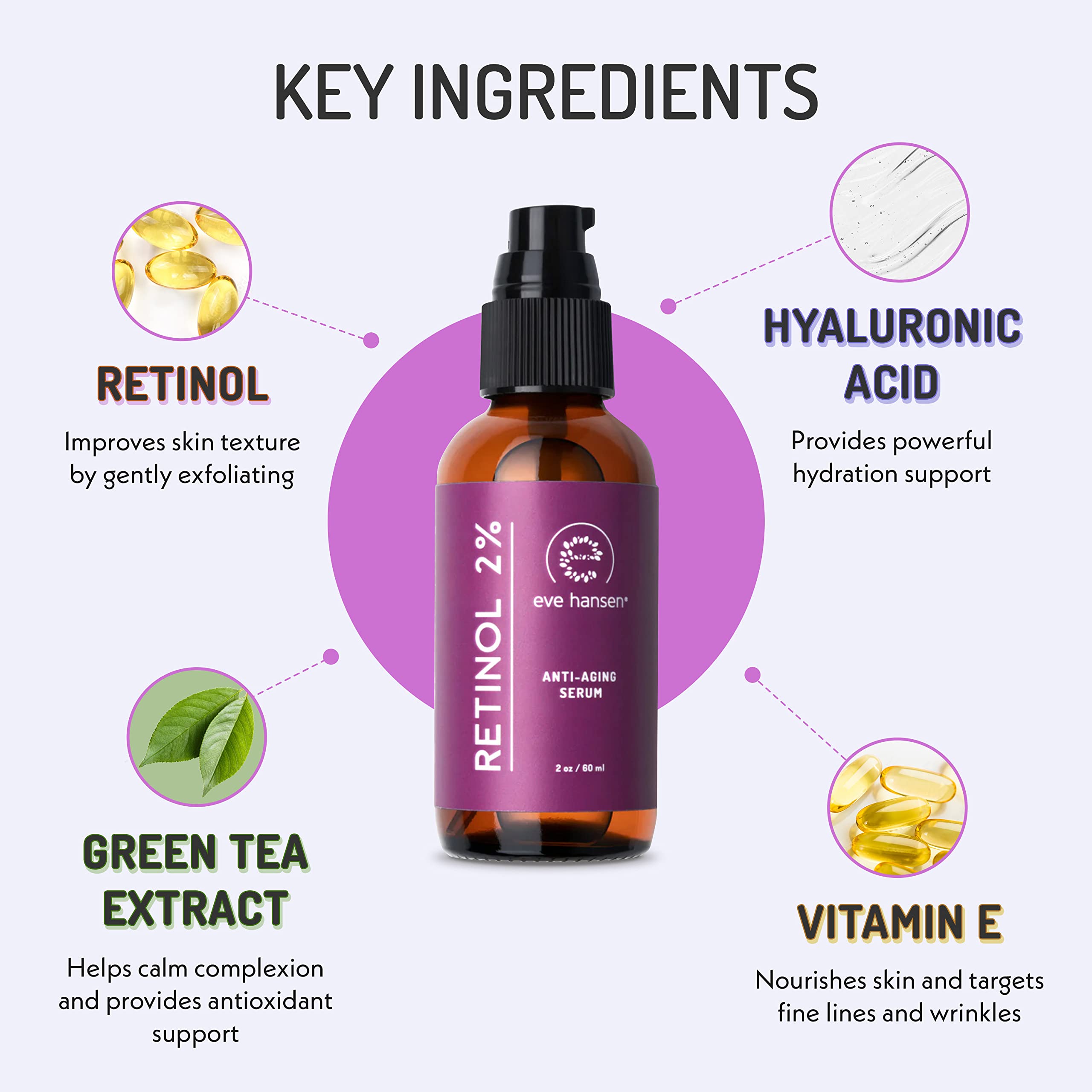 Eve Hansen Retinol Serum For Face 2% | (2Oz) Facelift In A Bottle Wrinkle Filler Pore Minimizer Anti Aging Serum | Organic Retin
