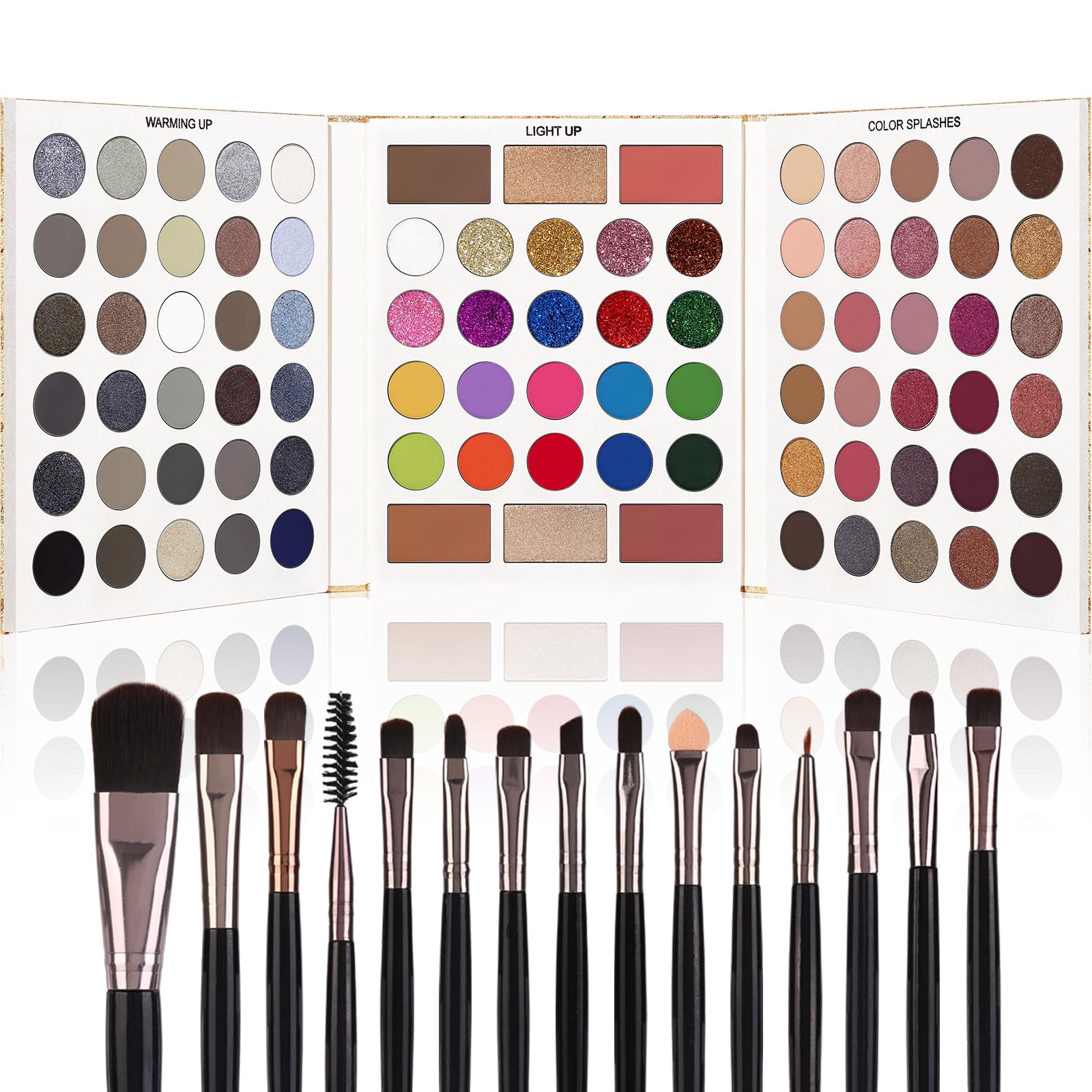 Ucanbe 86 Colors Eyeshadow Makeup Palette + 15 Brushes Set, Matte Glitter Highly Pigmented Long Lasting Eye Shadow, Blush, Conto