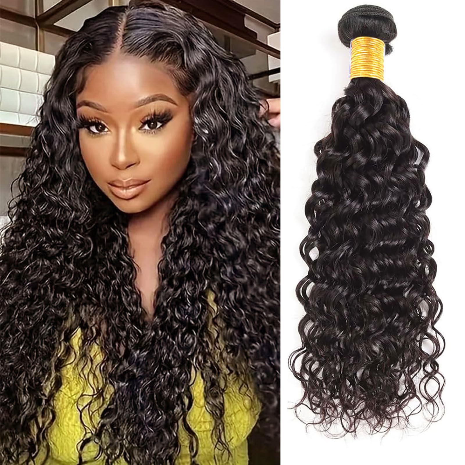Huarisi Water Wave Human Hair Bundles - 10A Brazilian Bundles, 100% Unprocessed Virgin, Curly Wet and Wavy, 10 Inch Natural Colo