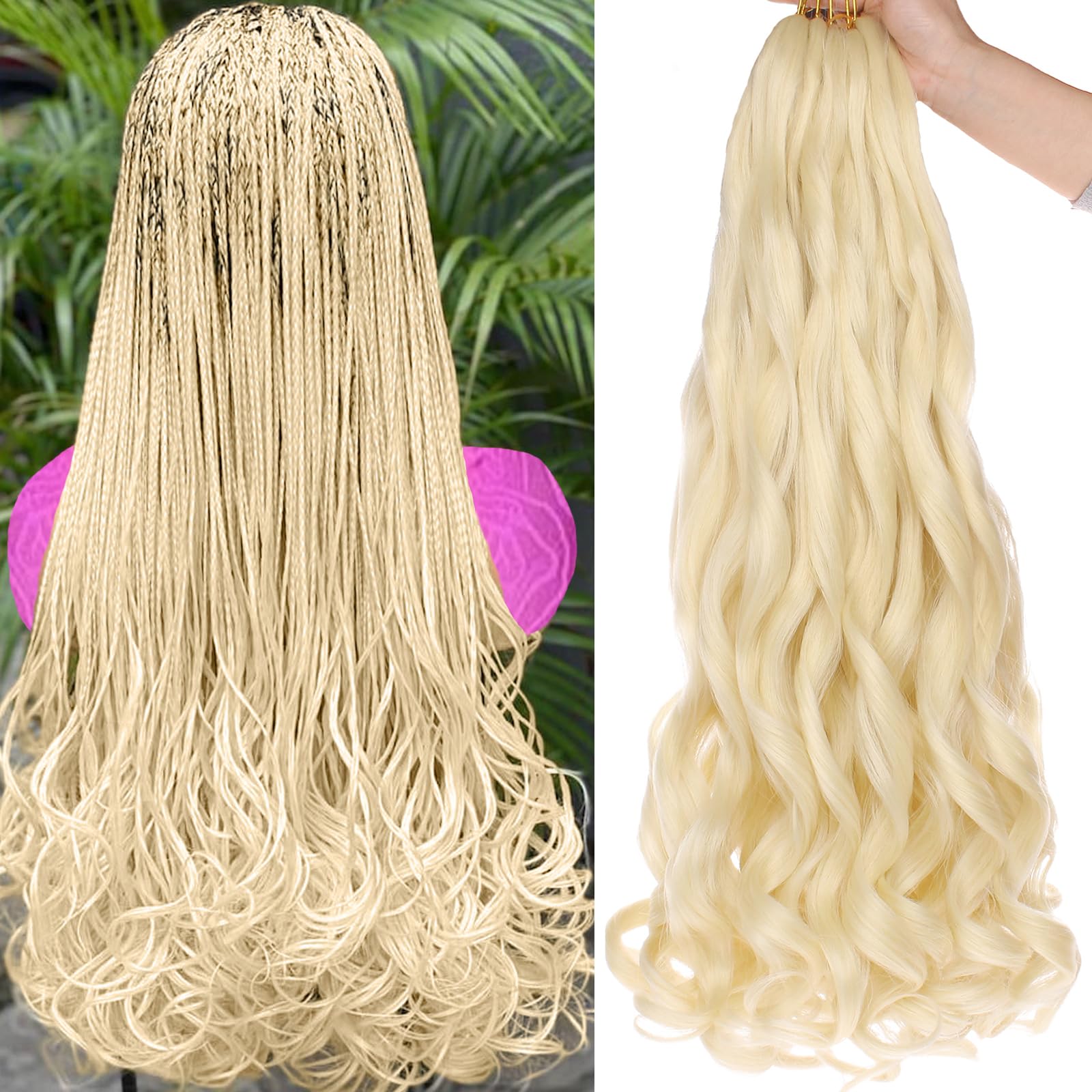 Unionbeauty French Curl Braiding Hair 22 Inch Blonde French Curly Braiding Hair Pre Stretched Body Wavy Braiding Hair for Goddes