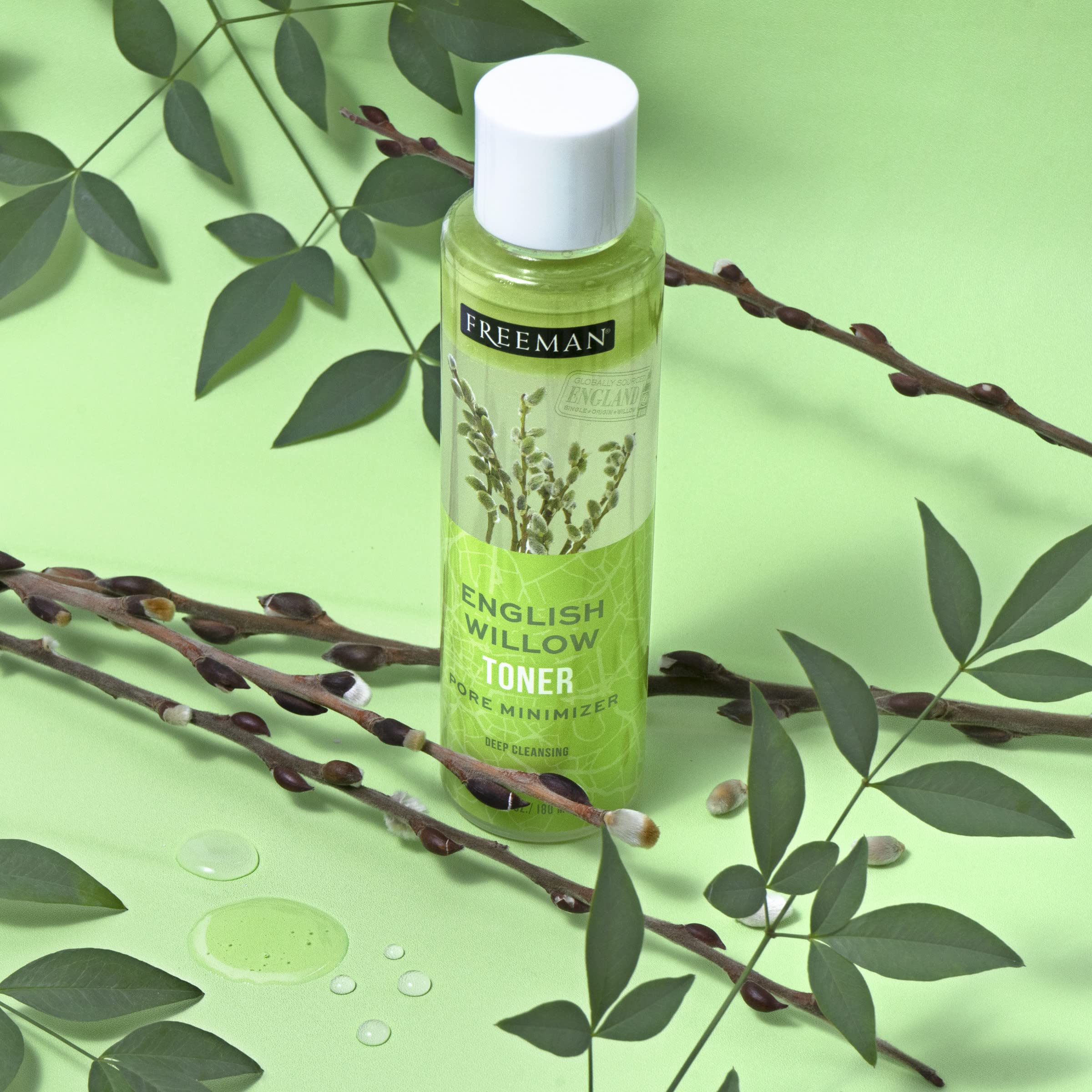 Freeman Exotic Blends Deep Cleansing English Willow Toner, Removes Makeup, Dirt, & Impurities, Clarifying Facial Toner, Pore-Min