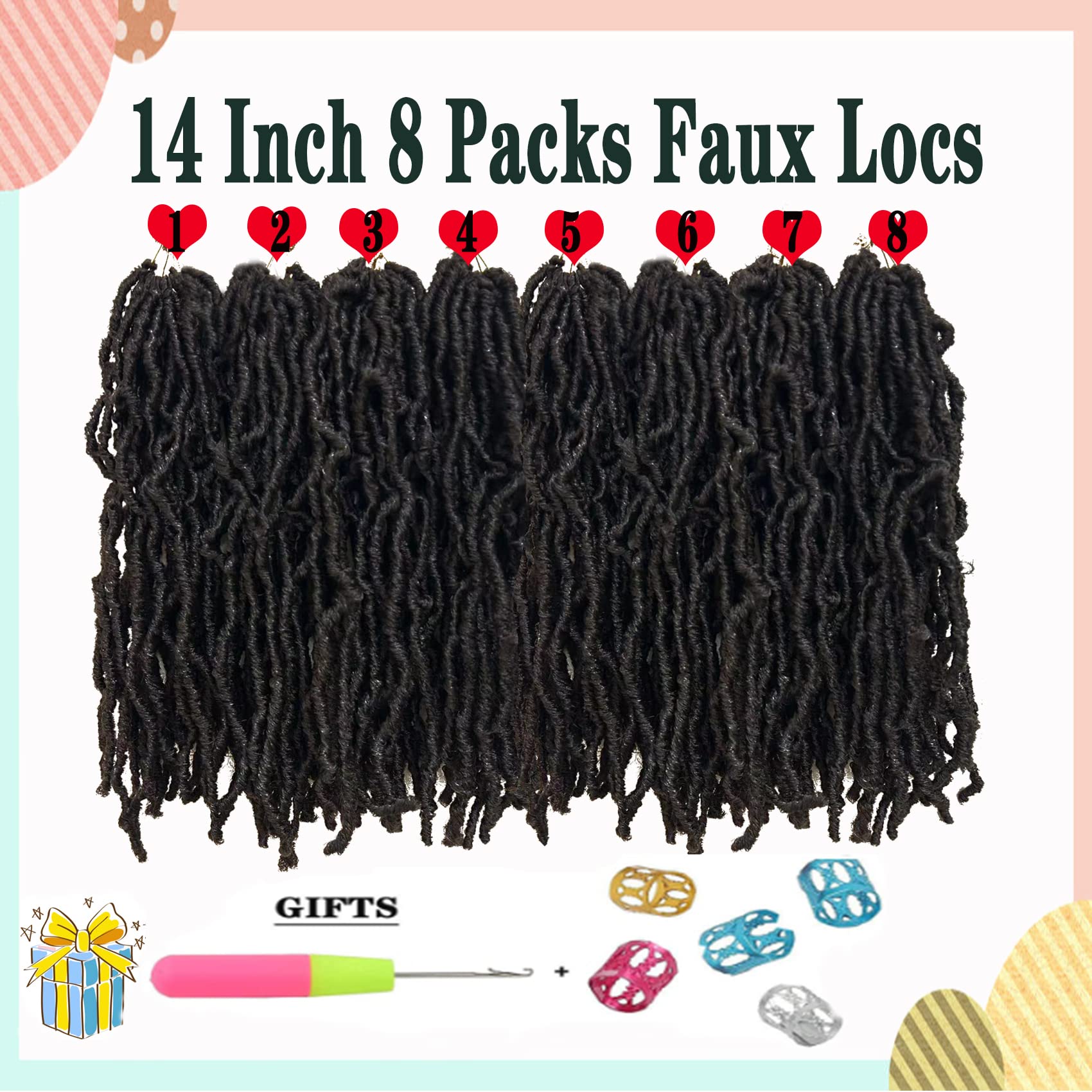Short Soft Locs Crochet Hair 14 Inch 8 Packs New Faux Locs Wavy Dreadlocks Crochet Braids, Soft Goddess Braids Crochet Hair Curl