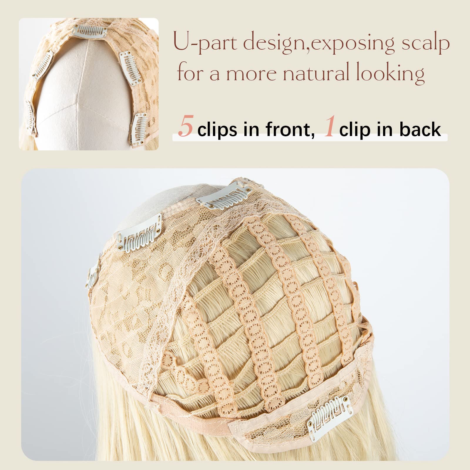 Sarla Beach Blonde U Part Hair Extensions Long Wavy Curly Full Head Clip In Synthetic Hairpiece For Women 24 Inch