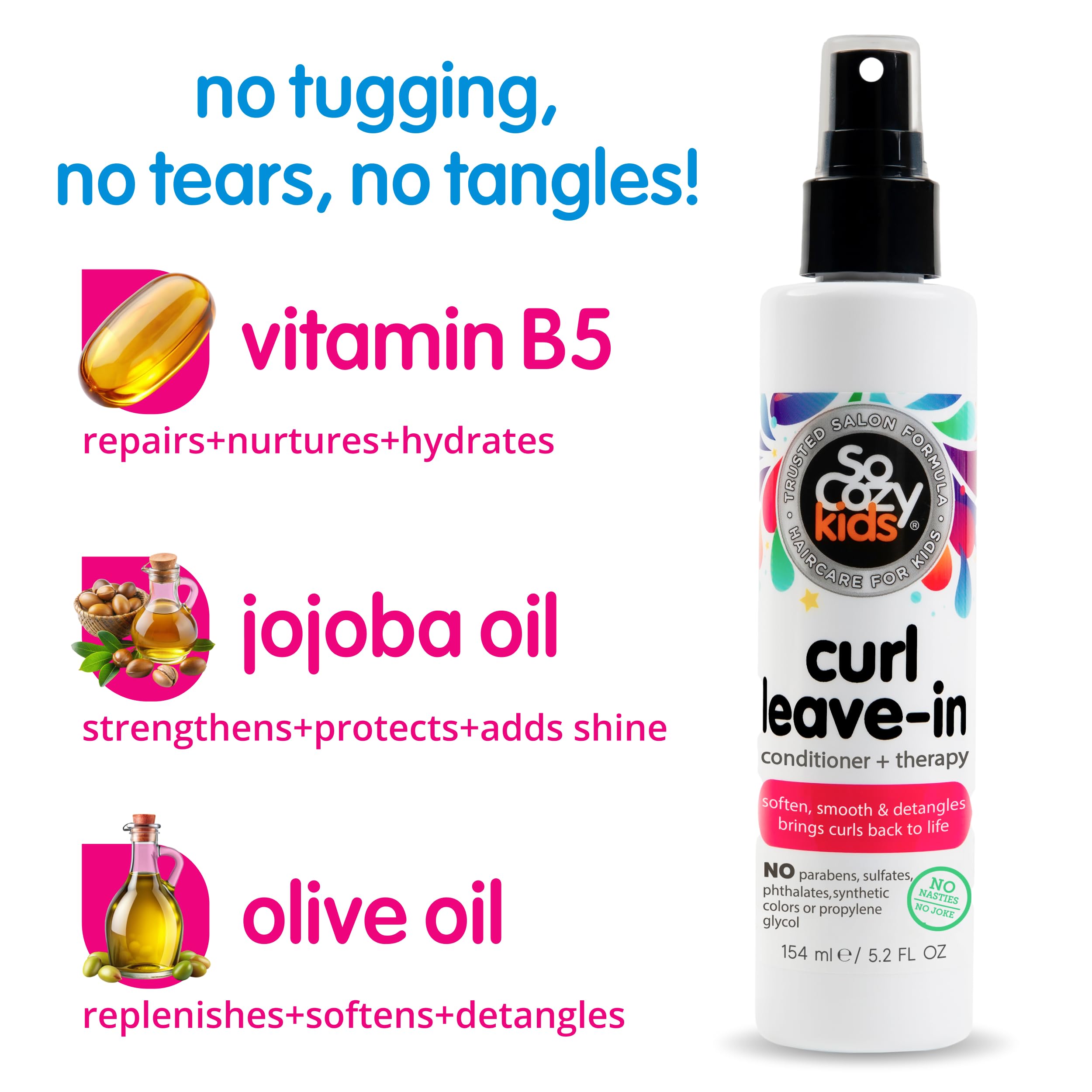 So Cozy Curly Hair Leave-In Conditioner & Detangler Spray For Kids - Paraben-Free, Tangle-Free Curls, 5.2 Fl Oz