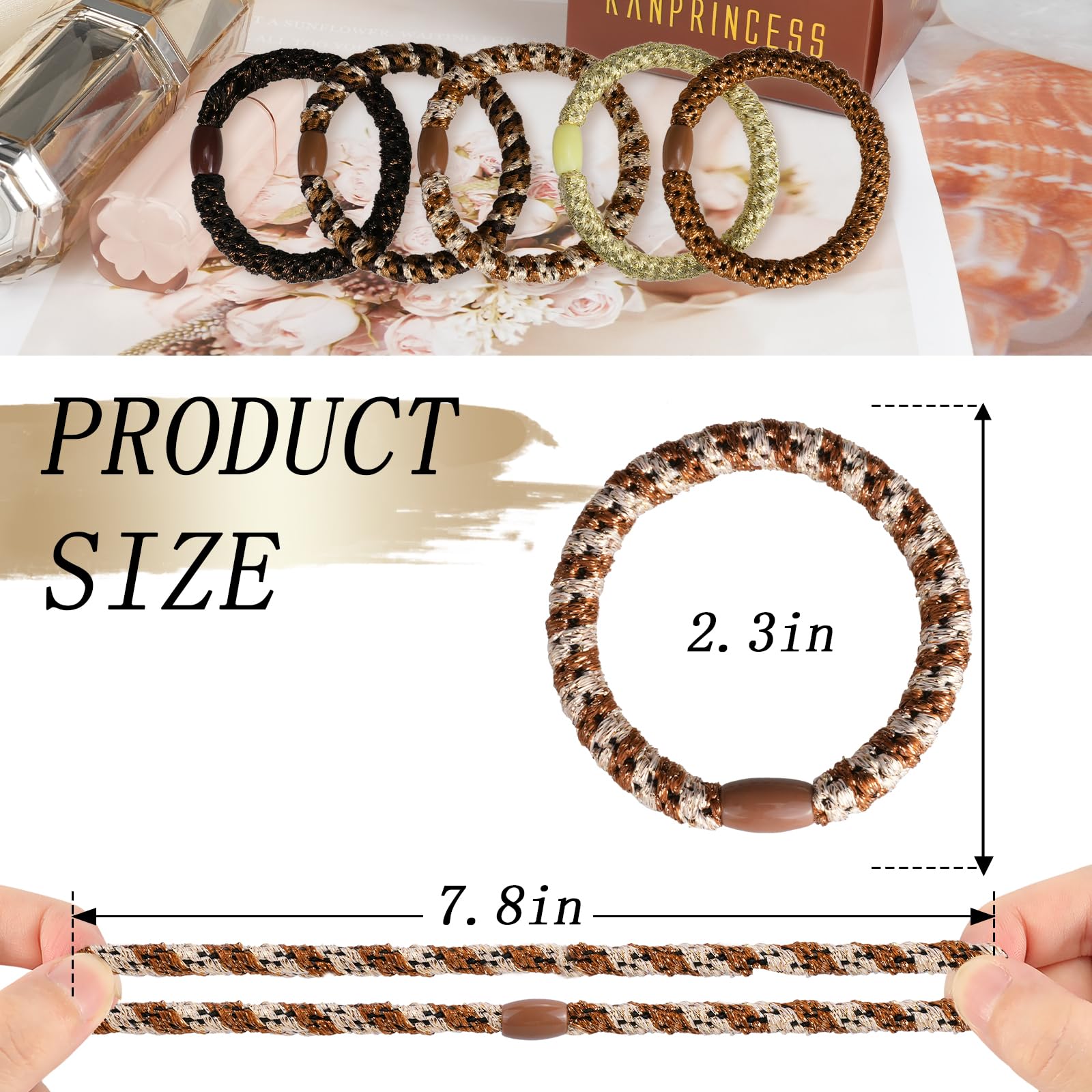 Kanprincess 20Pcs Hair Ties For Thick Hair, Strong Stretchy Hair Bands For Women Girls, No Slip Braided Hair Ties No Damage, Pon