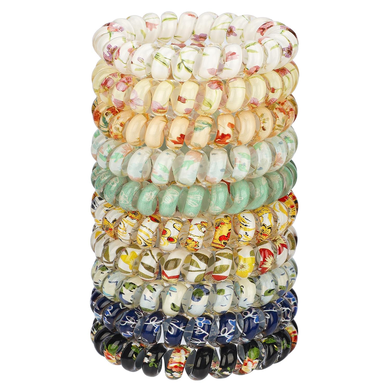 JessLab Spiral Hair Ties, 10pcs Assorted Traceless Spiral Hair Ties, Cute Plastic Coil Ponytail Holders, No-Damage Hair Accessor