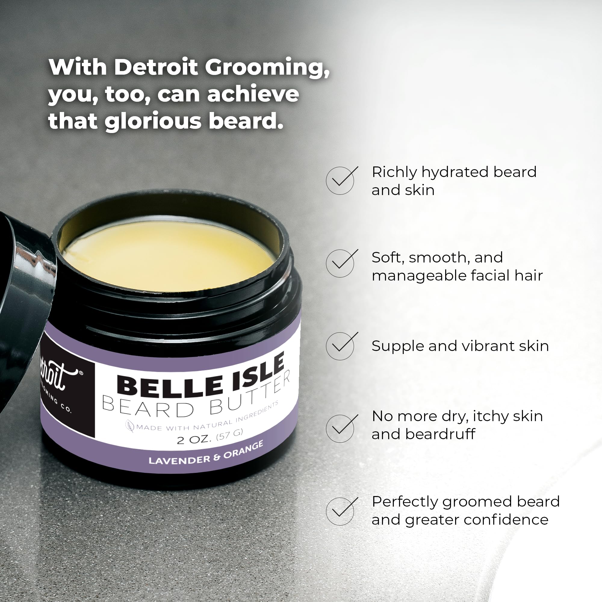 Detroit Grooming Co. Beard Butter - All-Natural, Deeply Hydrating With Safflower Oil & Shea Butter - Belle Isle (Lavender & Oran