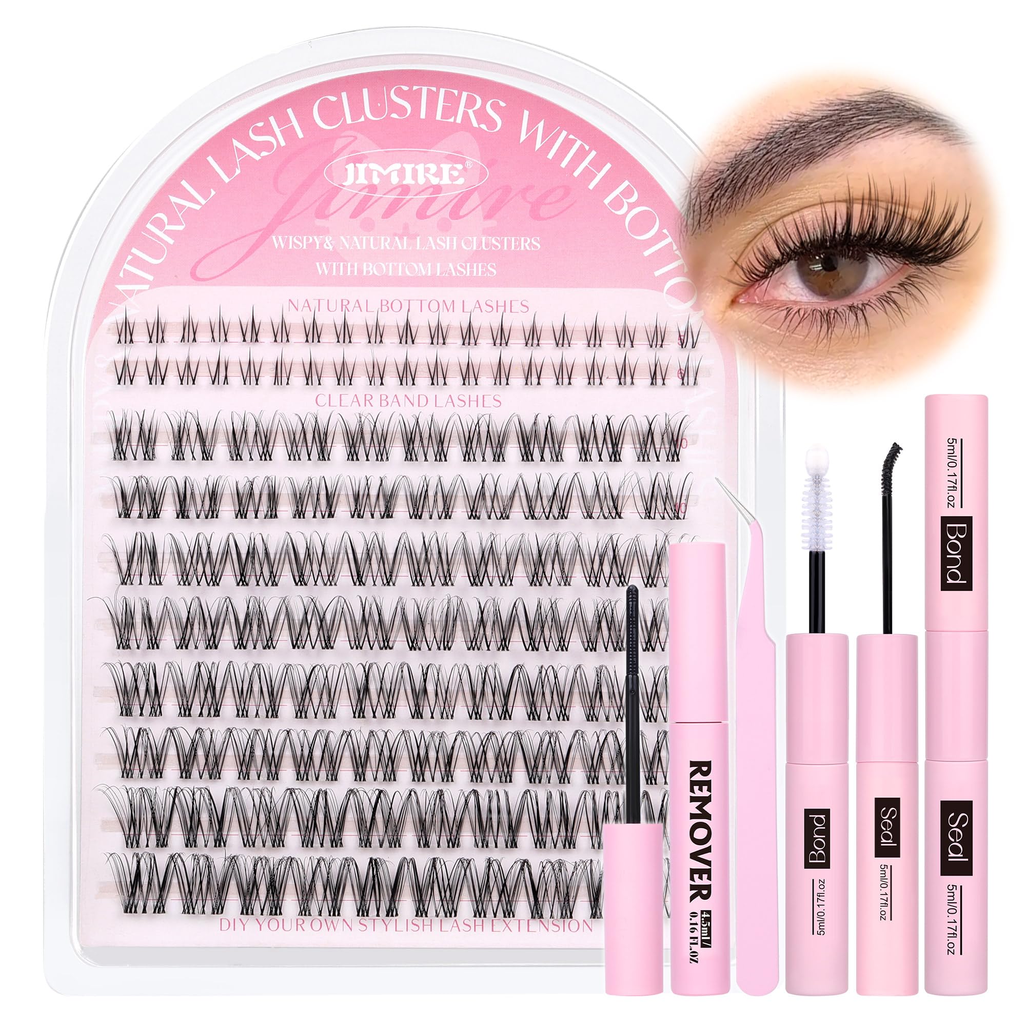 Venus Lash Clusters Kit with Bottom Lashes Natural Look Wispy 10-16MM Lash Extension Kit with Lash Bond and Seal, Remover, Tweez