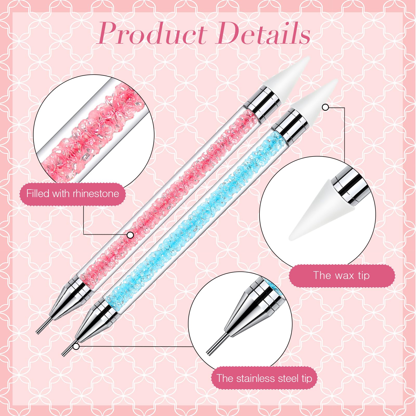 Tatuo 4 Pcs Dual-Ended Rhinestone Picker Tool Handle Rhinestones Applicator With 20 Replacement Wax Tips Wax Pencils Painting Do