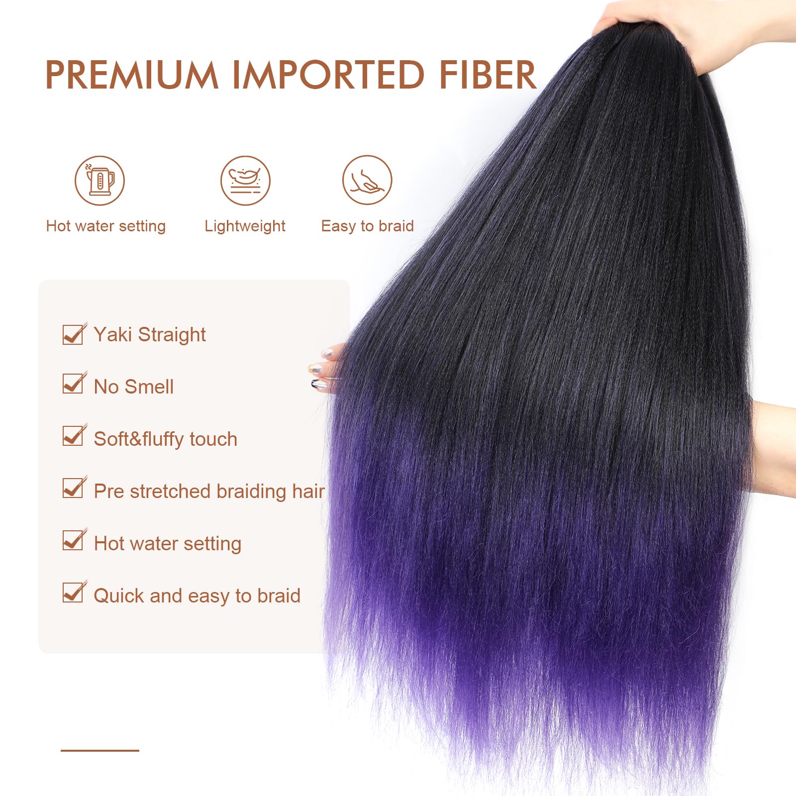 Difunee Pre-Stretched Braiding Hair - 20 Inch 8 Packs Ombre Purple Short Braiding Hair For Twist Or Box Braids, Yaki Texture Hot