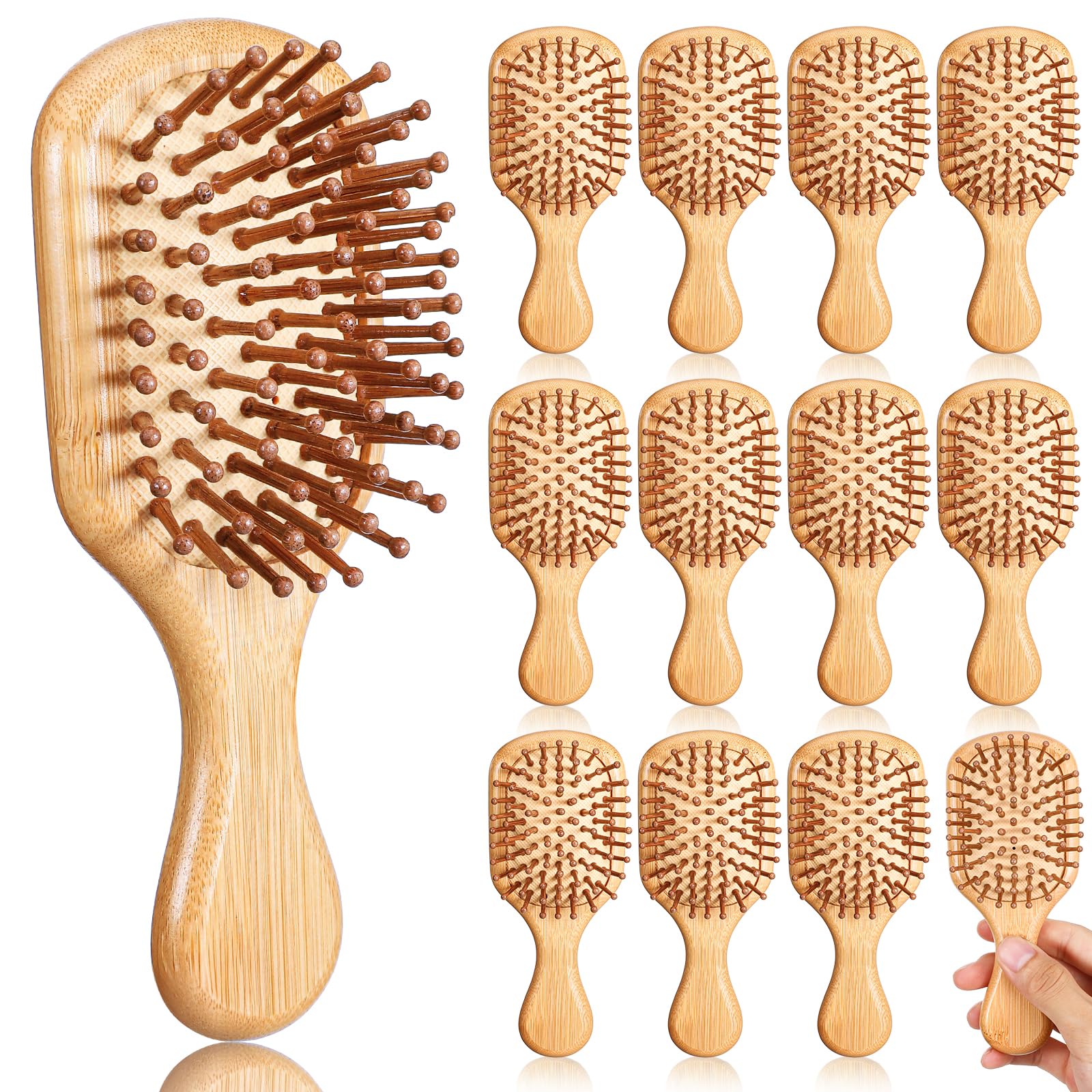 12 Pack Mini Hair Brush Bamboo Hair Brush Bulk Wooden Travel Small Hairbrush Massage Scalp Detangling Pocket Brush for DIY Weddi