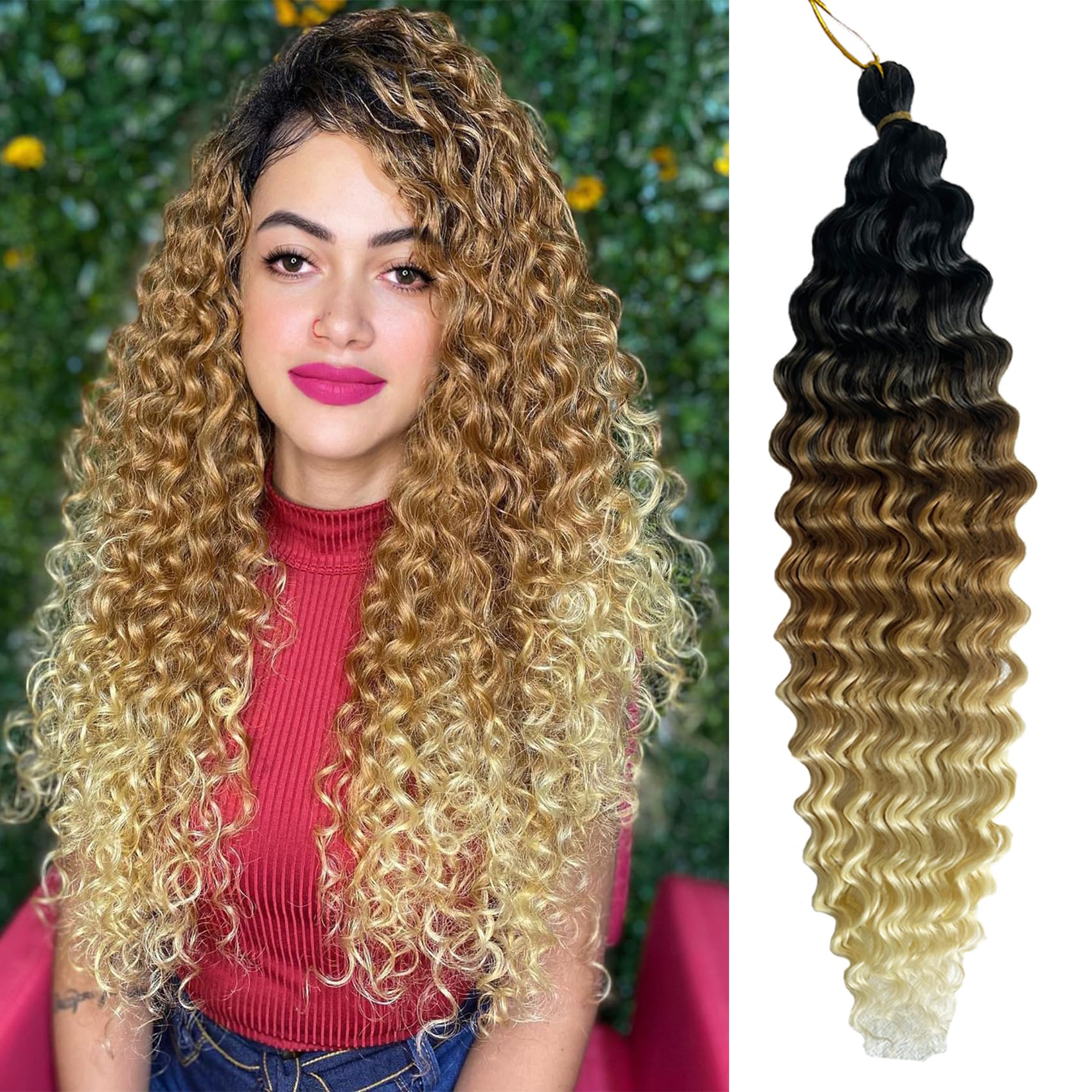 Paraglame Ombre Ocean Wave Crochet Hair 18 Inch Curly Braiding Hair Deep Wave Braiding Hair For Bohemian Knotless Braids Water W
