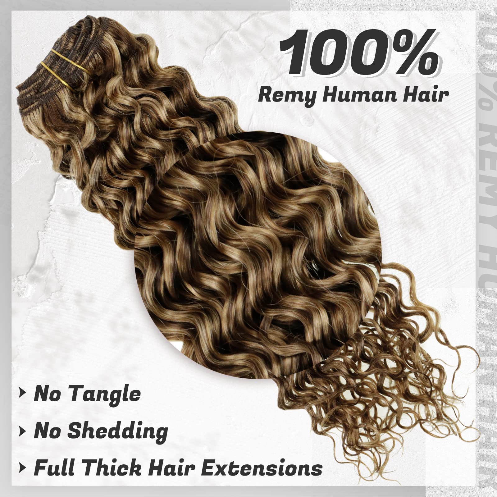 Hetto Curly Extensions Clip in Human Hair Brown Highlight Blonde 4/27 Clip in Hair Extensions Human Hair Natural Curly Human Hai