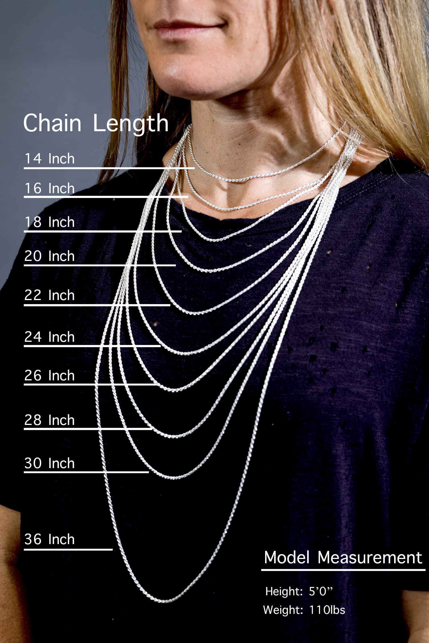 Sterling Silver Adjustable Diamond-Cut Rope Chain 2mm Solid 925 Italy New Necklace 30