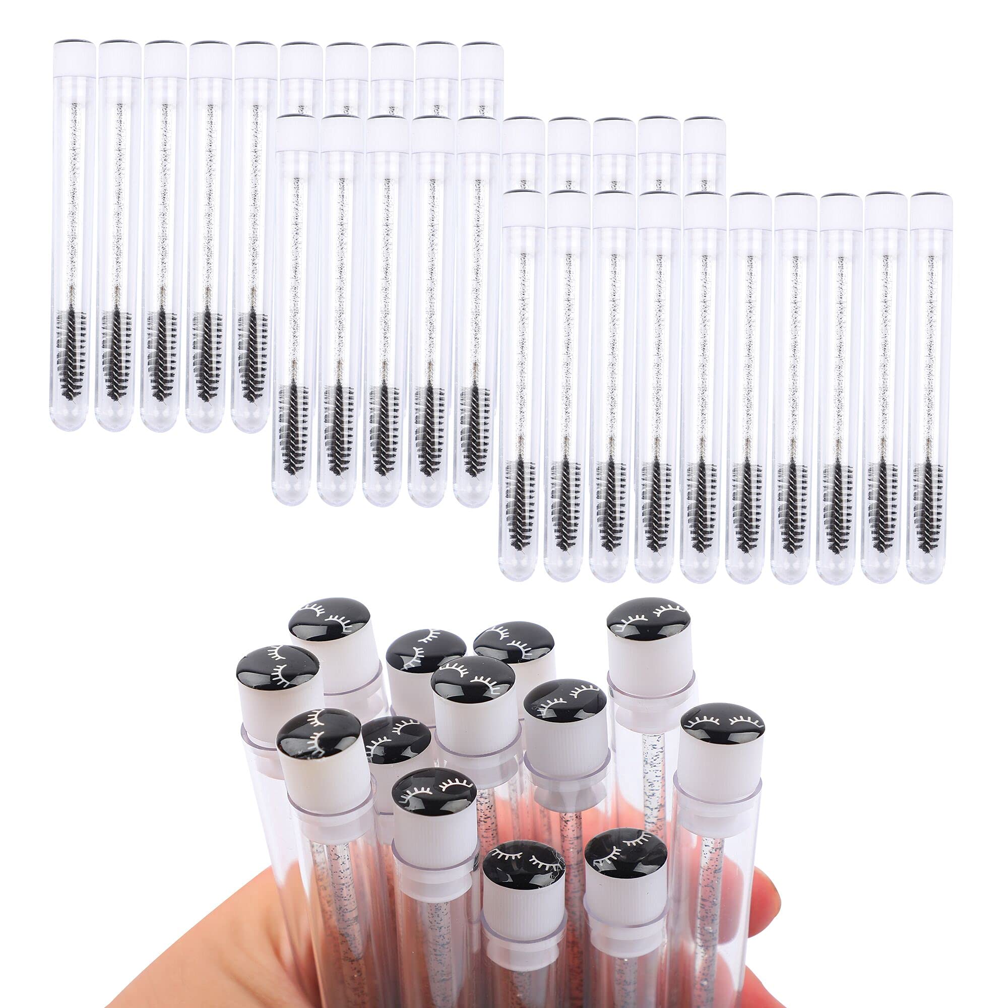 50 Pcs Disposable Mascara Brushes Diamond Eyelash Spoolies Makeup Brush Mascara Wand in Sanitary Tube Lash Supplies (Black) 