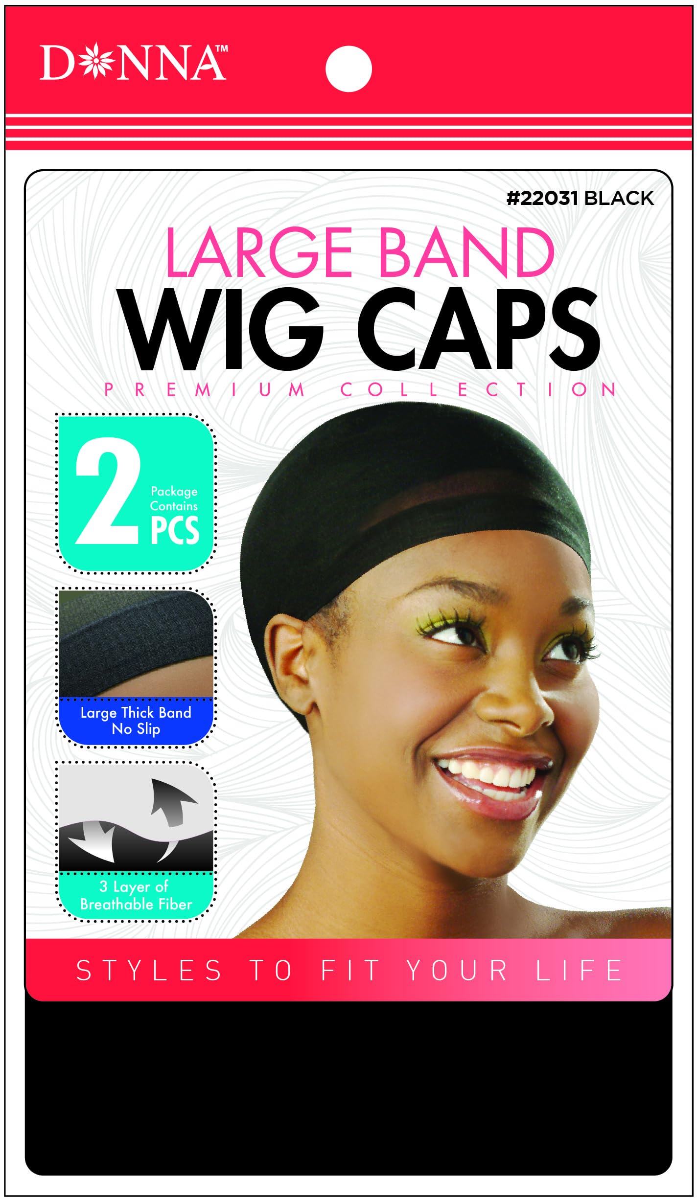 DONNA Stocking Large Band Wig Caps 2pcs Black Wig Head Wig Caps for Women Hair Bonnet for Sleeping Hair Net Black