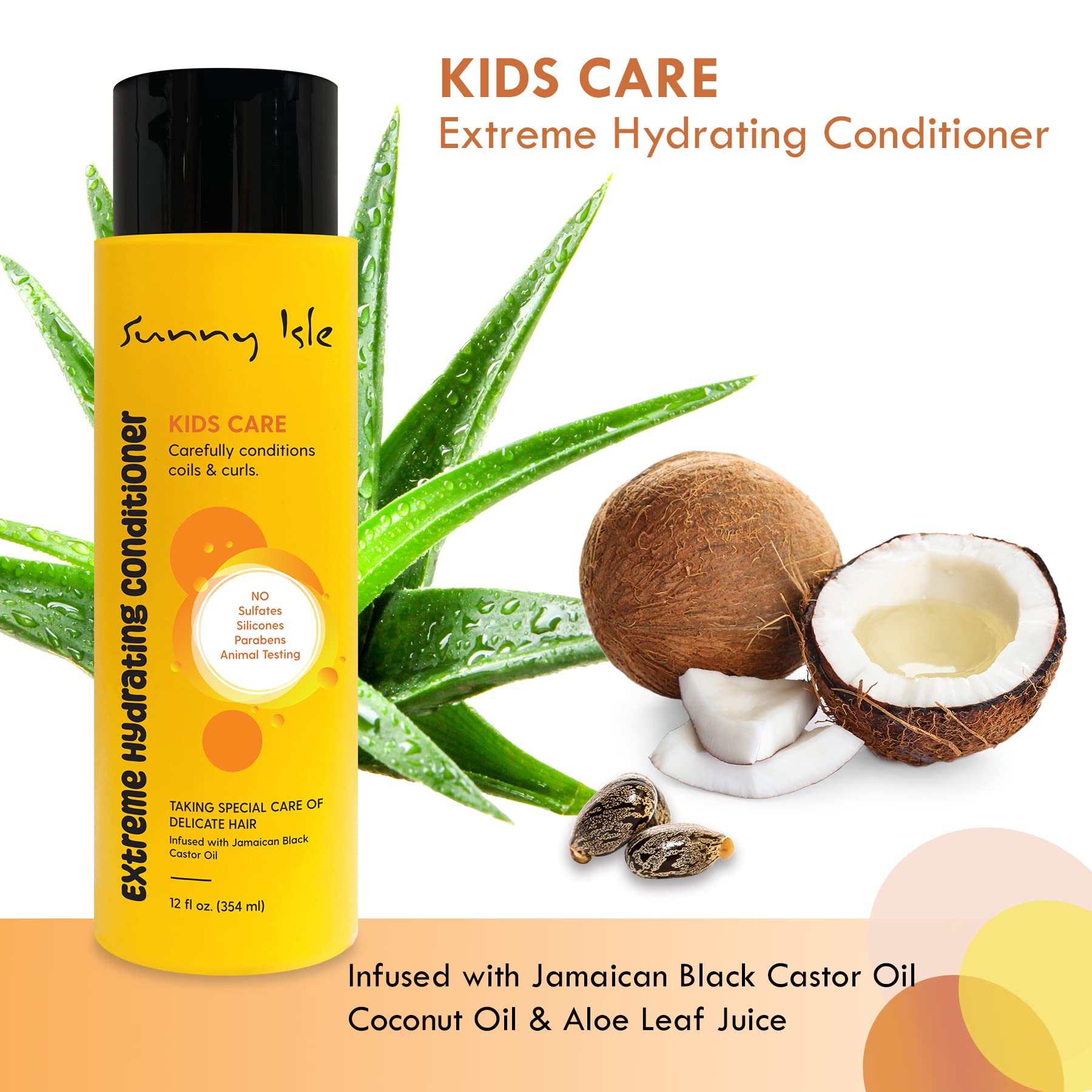 Sunny Isle Kids Care Extreme Hydrating Conditioner 12oz | Gentle Care Conditioner for Children's Coils, Waves & Curls | Infused