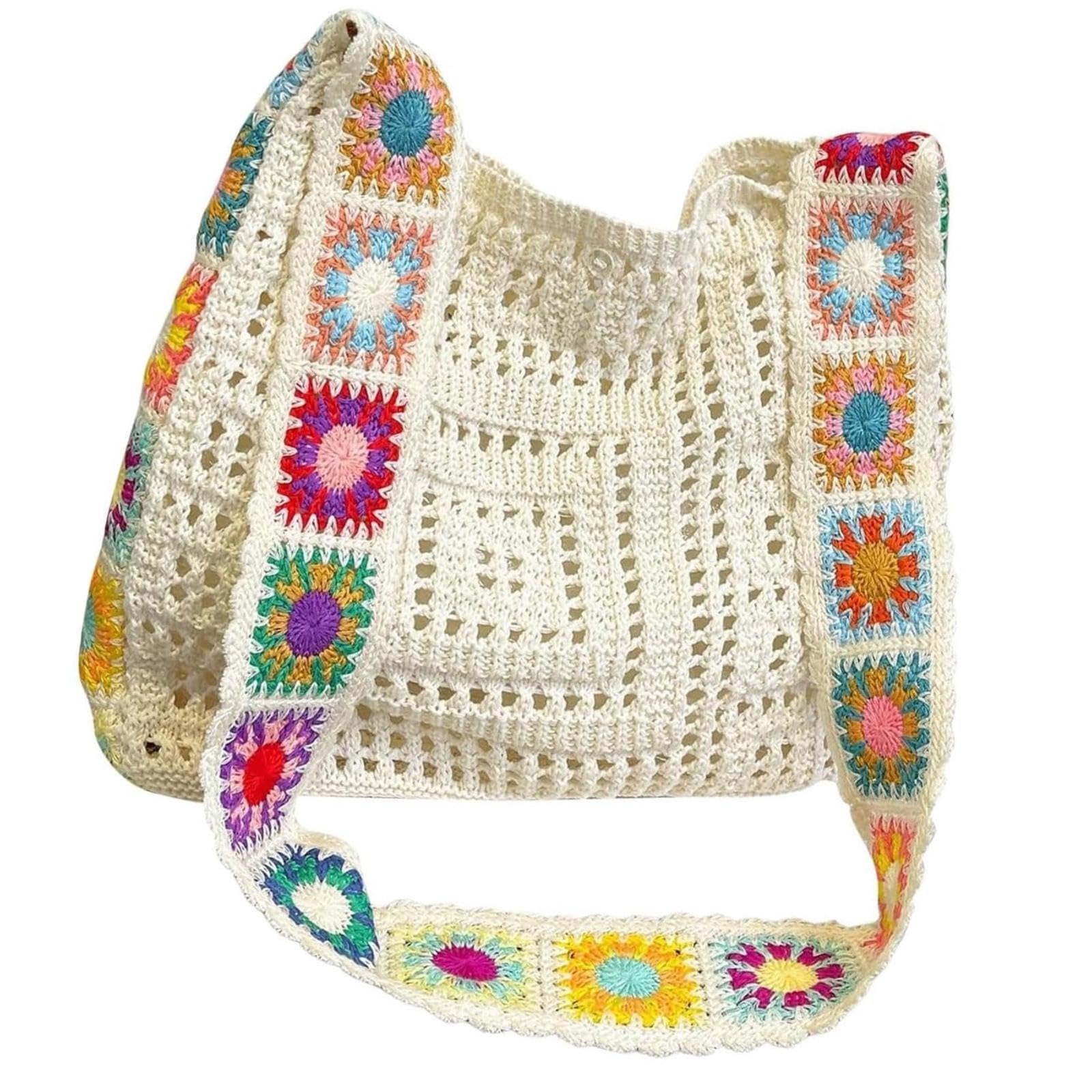 Snappsy Crochet Tote Bag Pouch Knitted Women Shoulder Bag For Outdoor Party Birthday Beige