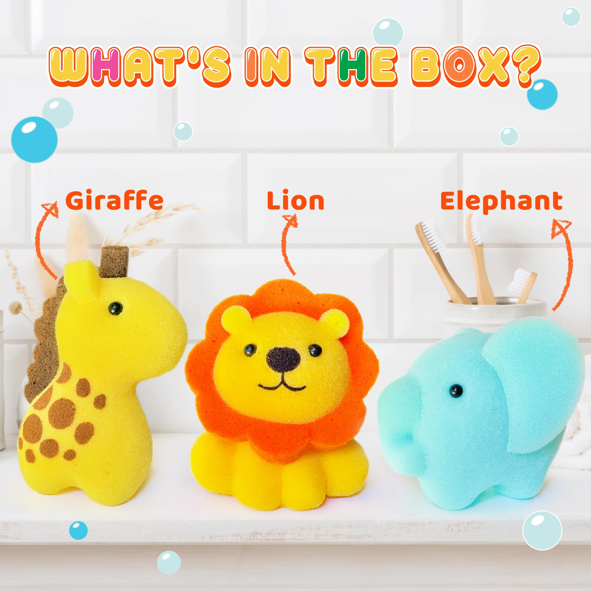 Spongentle Baby Bath Sponge Gift Set - Animal Kingdom Sponge 3 Pack - Bath Essentials For Baby Boys Girls Infants, Baby Gifts Fo