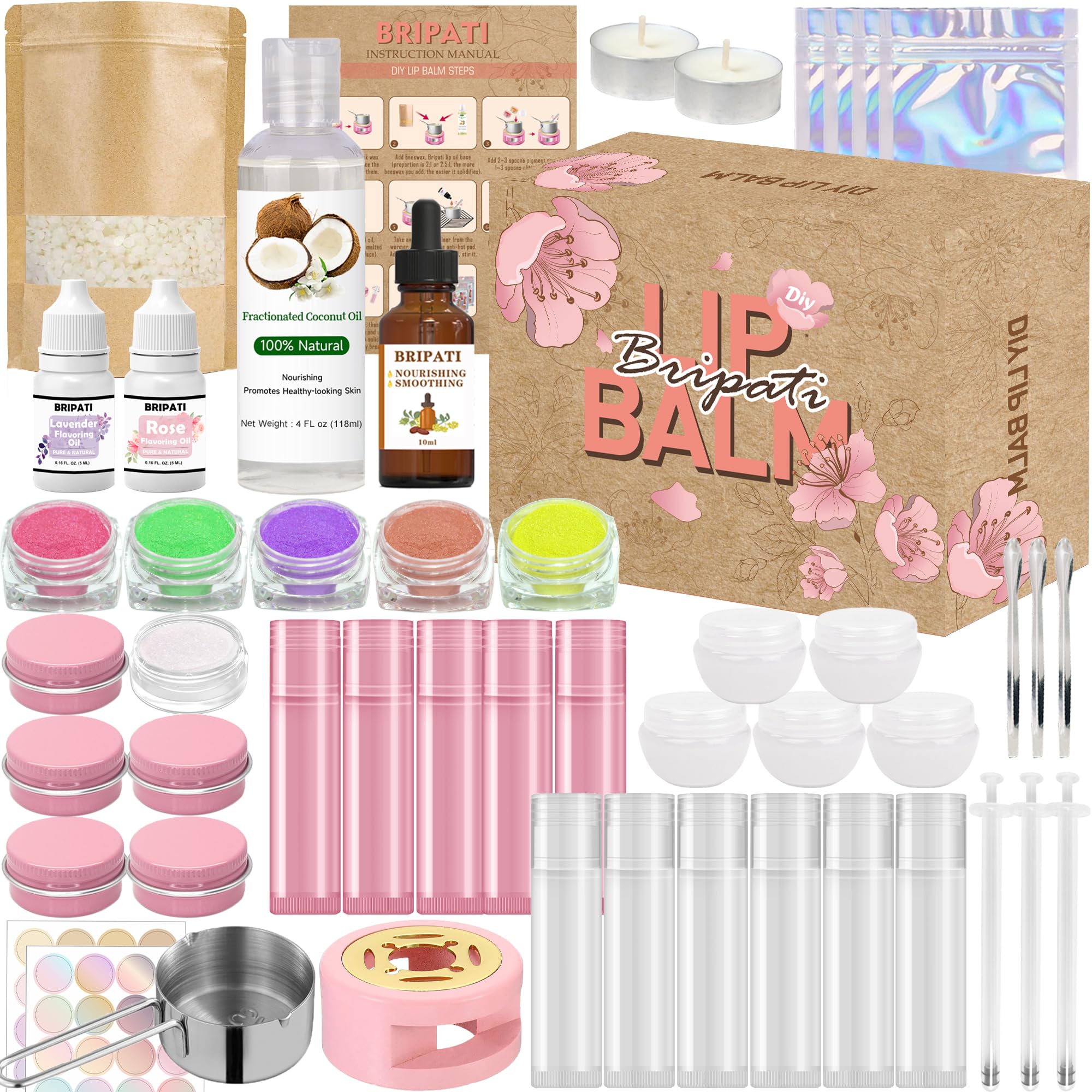 BRIPATI DIY Lip Balm Making Kit, Lip Balm Kit for Adults Lip Gloss Kit to Make Your Own Lip Balm with Natural Beeswax, Lip Base 