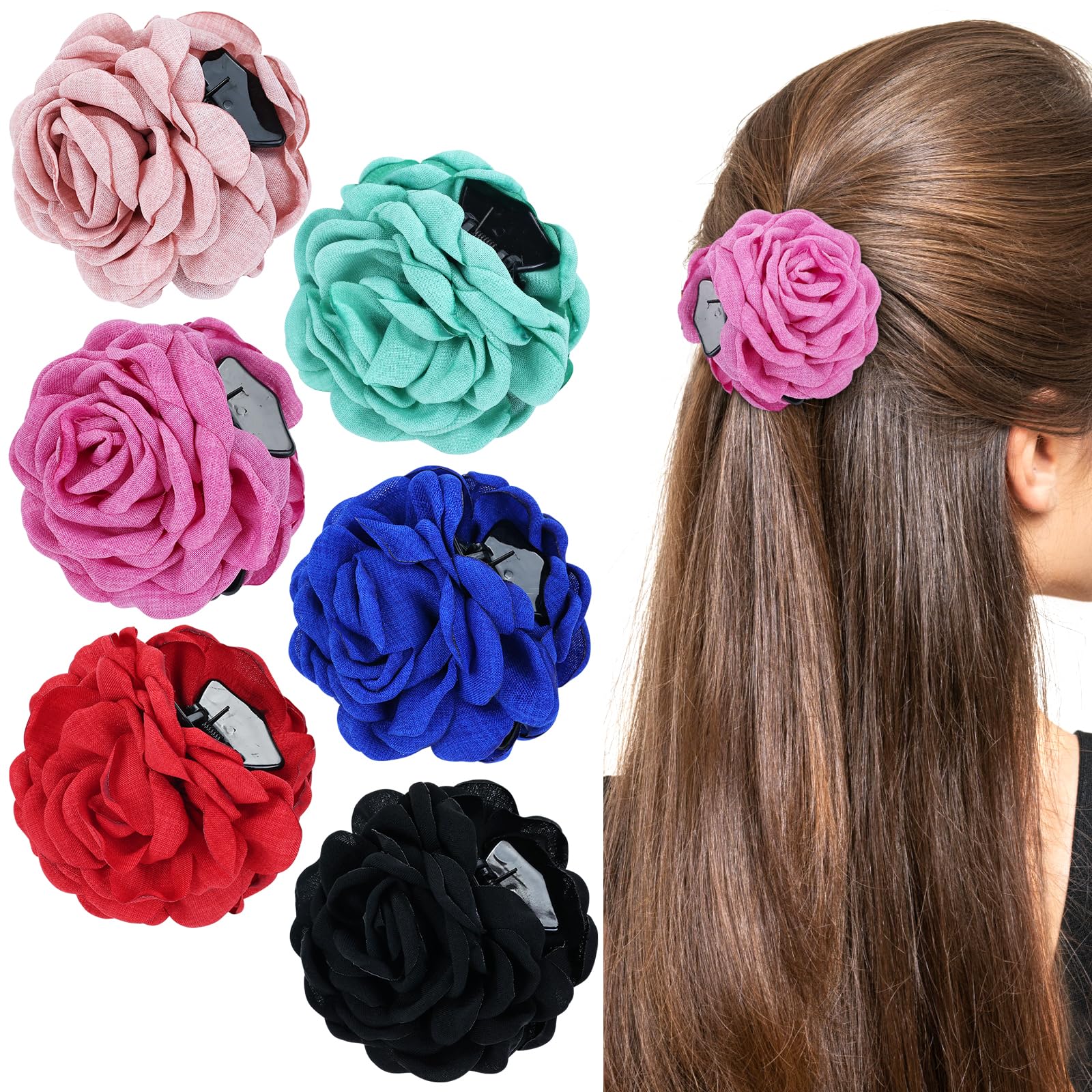Cinaci 6 Pieces 9cm/3.5'' Retro Flower Rose Hair Claws Clips with Strong Hold Floral Updo Hair Clips Barrettes Accessories for W