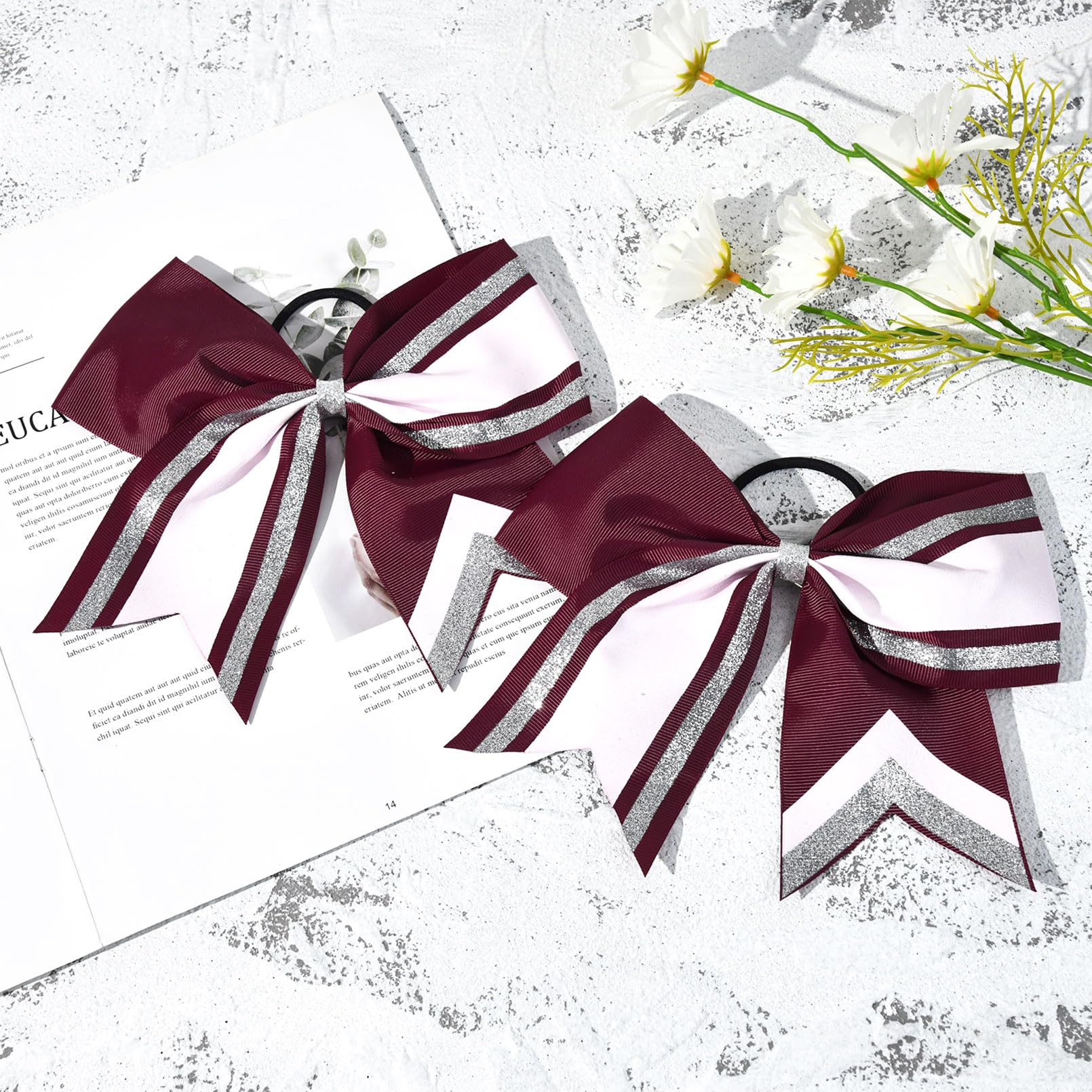 8 Pcs Large Glitter Cheer Bows 8'' Hair Bows Sparkly Cheerleading Softball Team Bow Hair Ponytail Holder Accessories For Cheerle