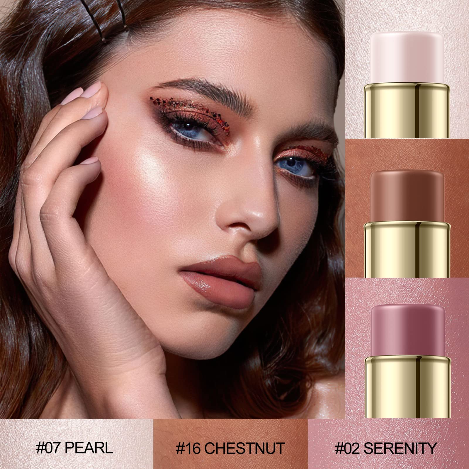 Falocutus 3 Pcs Universal Contour Stick Set,Cream Blush & Highlighter Bronzer Pen,Long Lasting & Smooth Natural Face Contouring