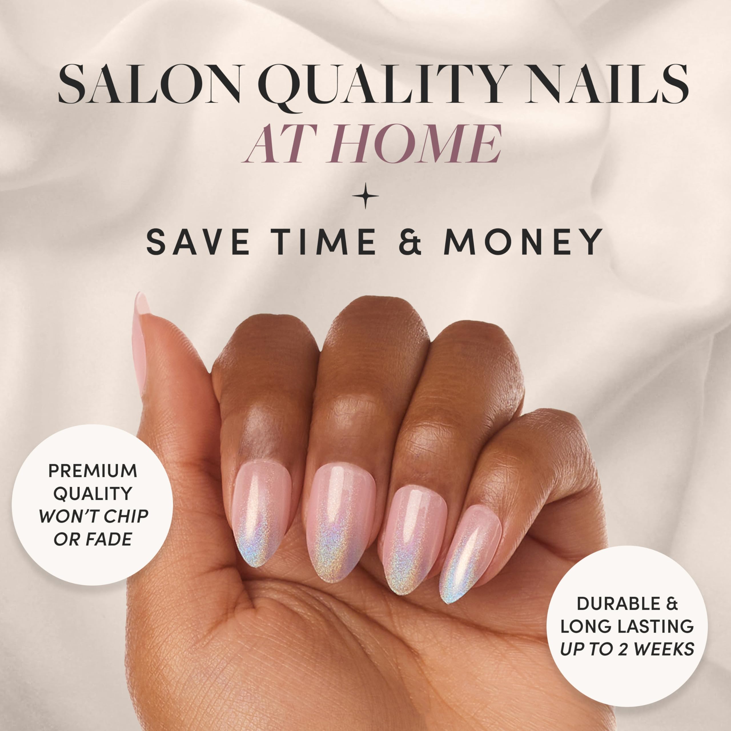 Glamnetic Press On Nails - Winter Storm | Semi-Transparent Short Almond Nails, Reusable | 15 Sizes - 30 Nail Kit