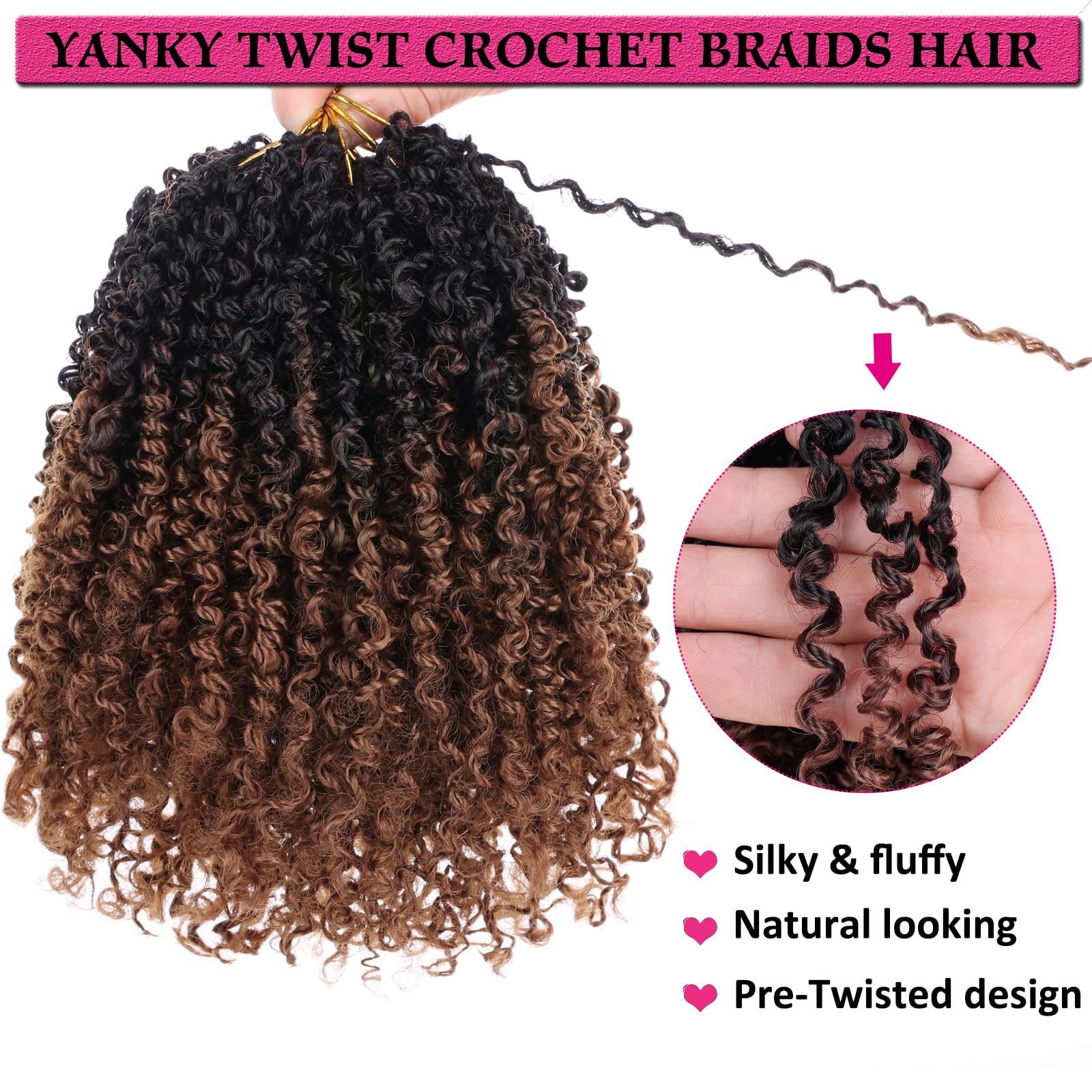 Unionbeauty 10 Inch Pre-Twisted Yanky Twists Crochet Braids Hair 8Pcs Pre-Looped Ombre Brown Senegalese Twist Micro Passion Twis