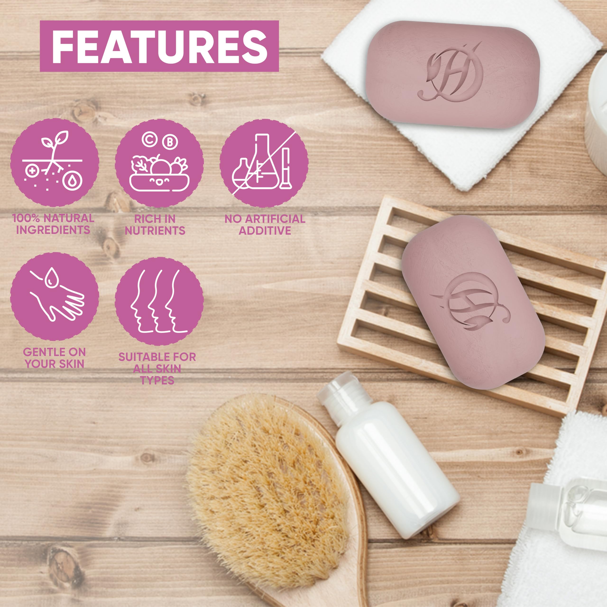 HERBOGANIC Ginger Extract, Cornstarch and Rose Water Herbal Soap | Pack of 3 of 5oz soap Bar | Natural Bar Soap for Face and Bod