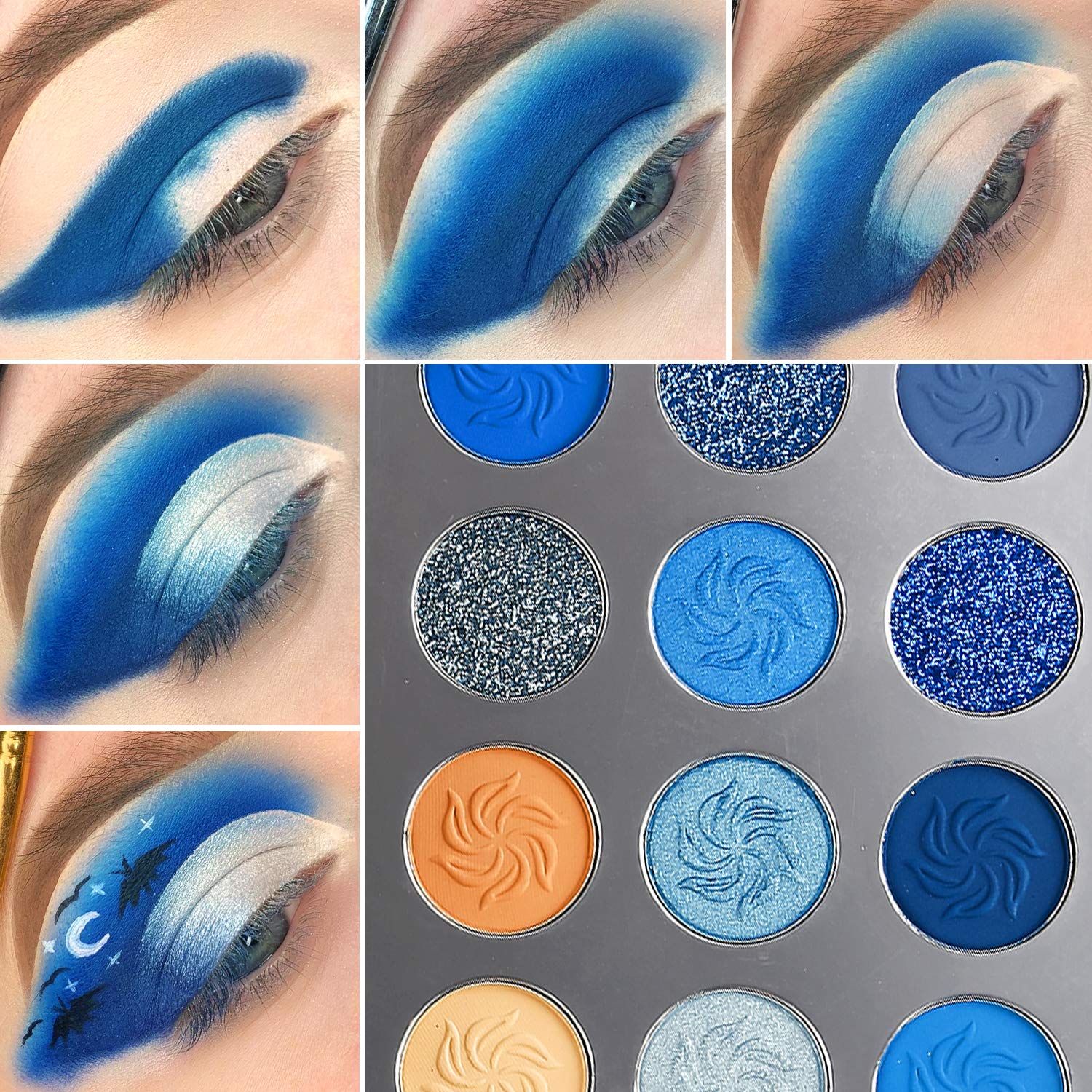 De'Lanci Space Blue Eyeshadow Palette 15 Color Cosmetics Pressed Pigment Christmas Snowflake Eye Shadow Pallete Matte Shimmer Gl