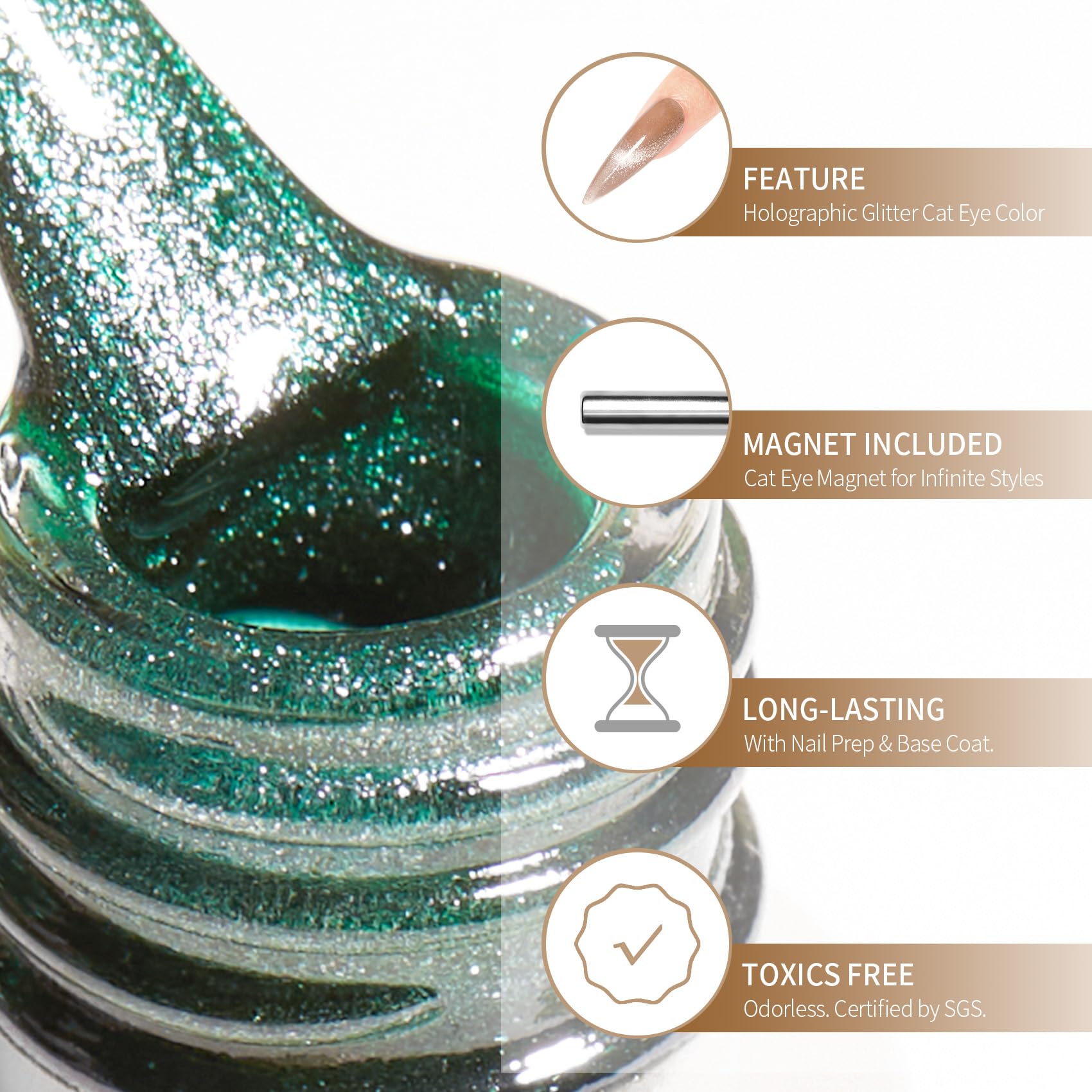 Maychao 15Ml Cat Eye Gel Nail Polish 1Pc Green Gel Polish With Magnet Soak Off Holographic Magnetic Nail Polish For Nail Art Man