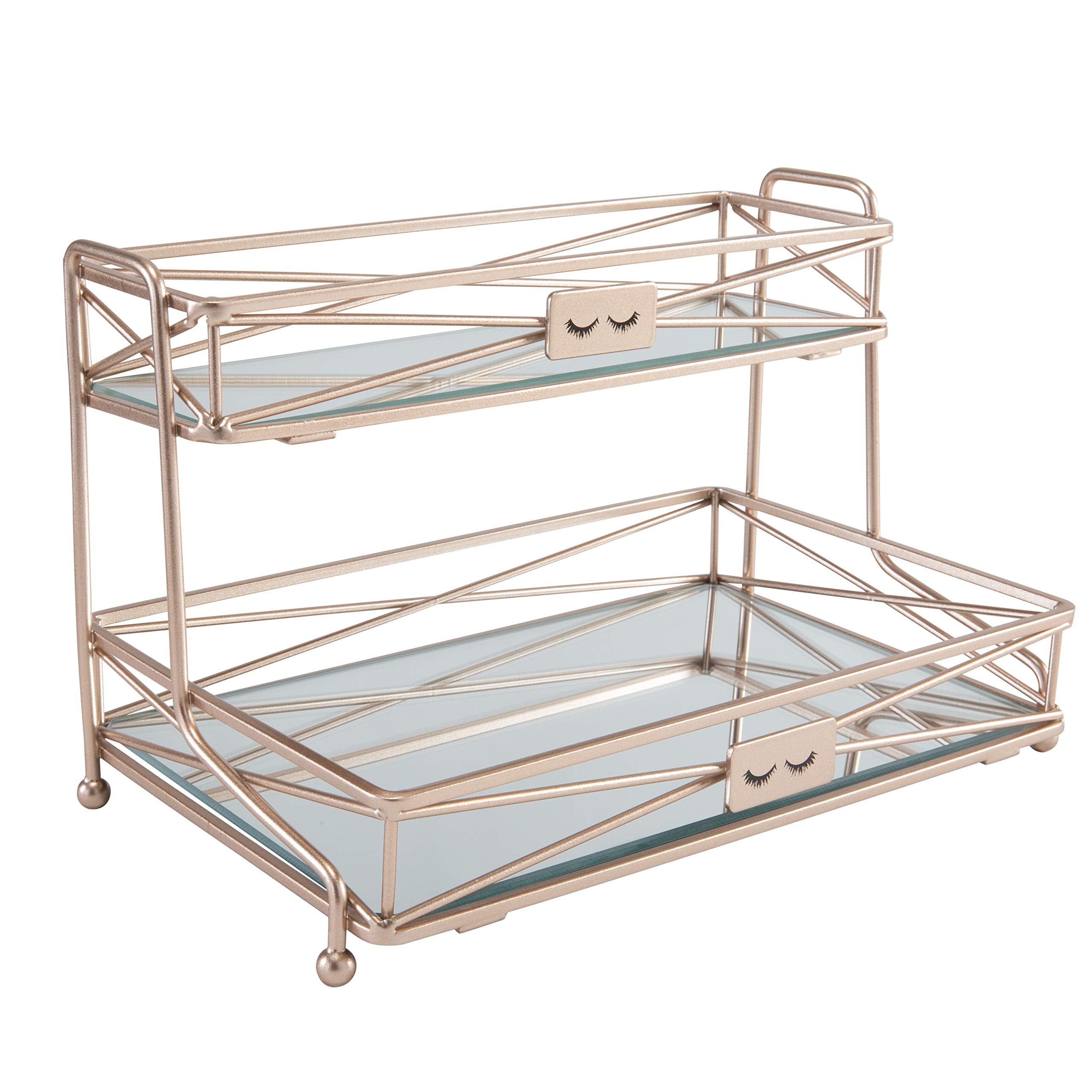 Home Details Mirrored, Perfect for Perfumes, Jewelry, Makeup, Cosmetic Organizer, Stylish Decor in Rose Gold 2 Tier Vanity Tower