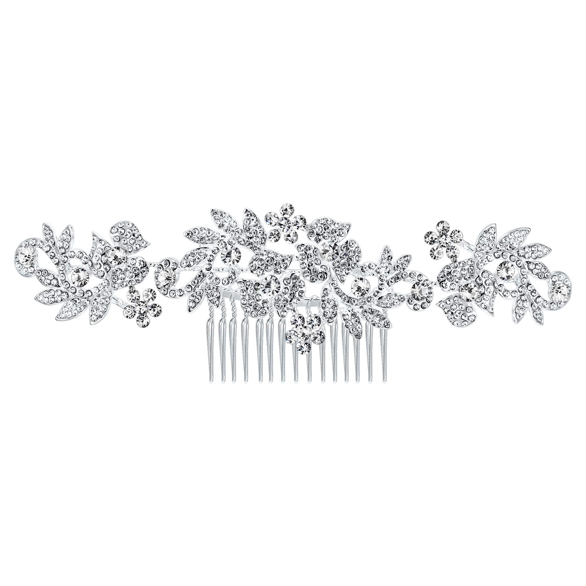 BriLove Wedding Hair Accessories Bridal Comb Bohemian Boho Crystal Cluster Flower Vine Leaf Bling for Bride and Women Clear Silv