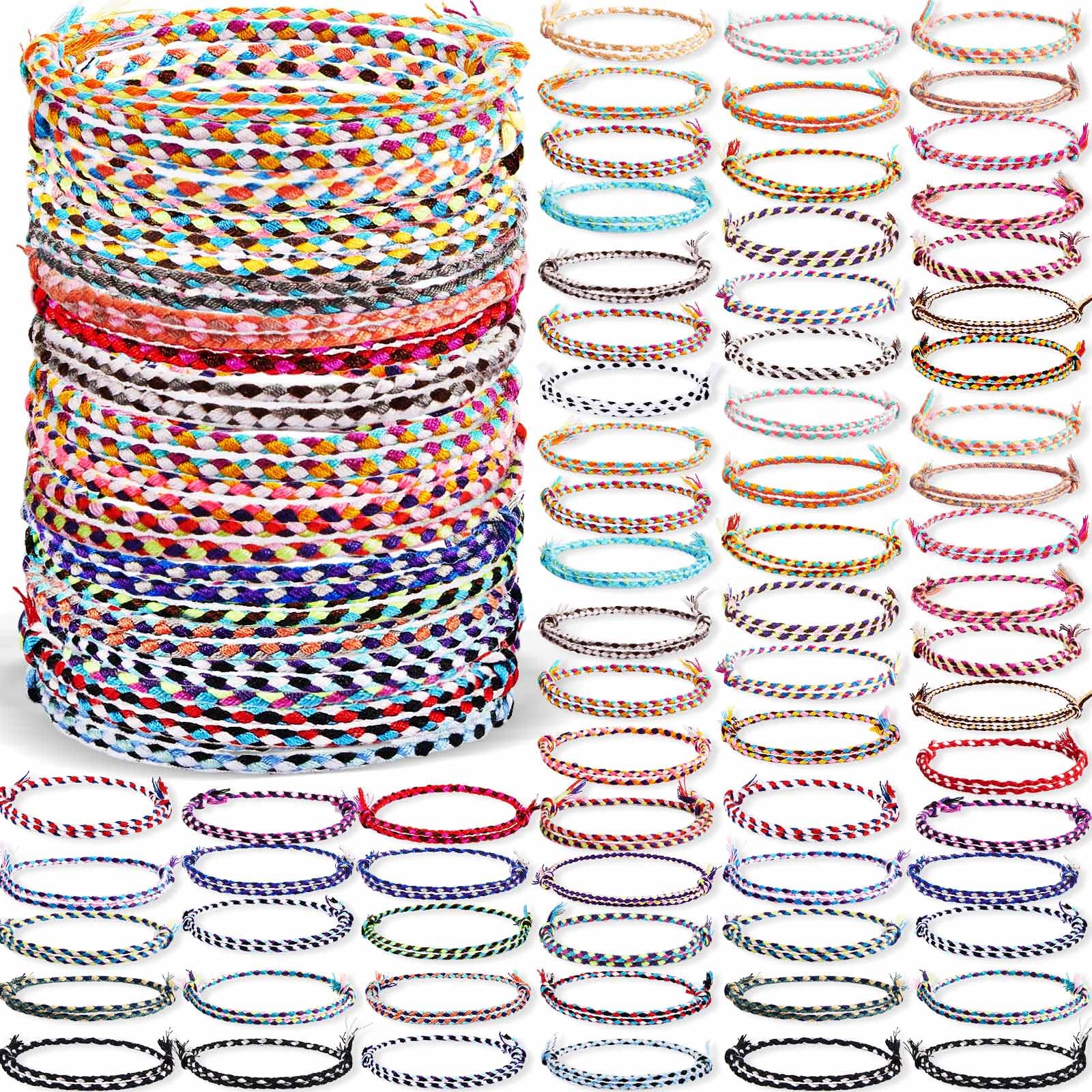 Equsion 50 Pcs Woven Wrap Friendship Bracelets Beach String Handmade Braided Adjustable Thread Bracelets for Women Party Favors 