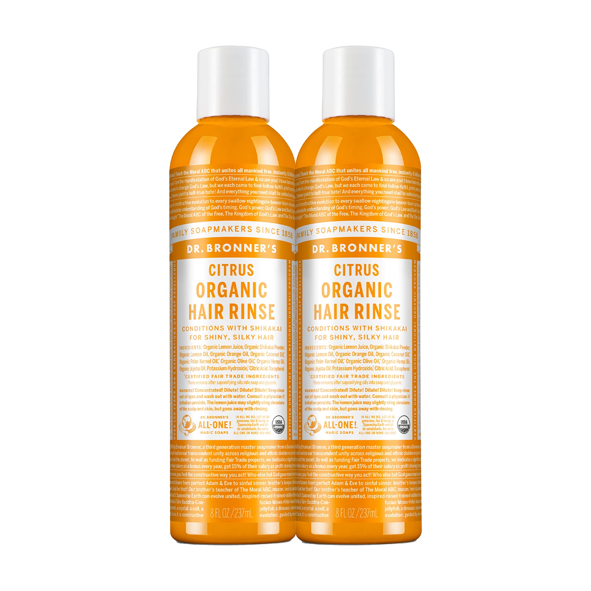 Dr. Bronner's - Organic Hair Rinse (Citrus, 8 Ounce) - Nourishing & Effective, Gentle Conditioning Cleanser for Skin & Hair, No 