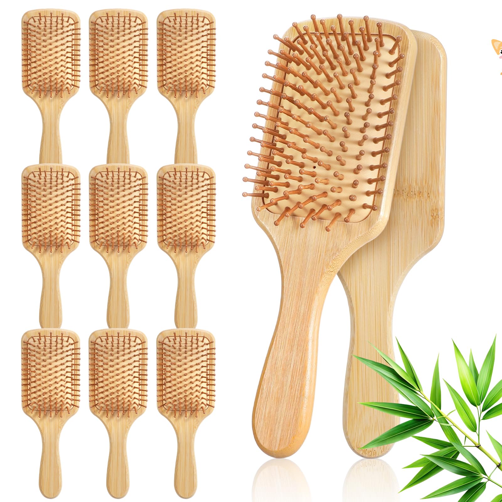 10 Pcs Bamboo Hair Brushes Bulk Wooden Paddle Brush Scalp Massage Bristle Anti Static Engraving DIY Gifts for Women, Party, Wedd